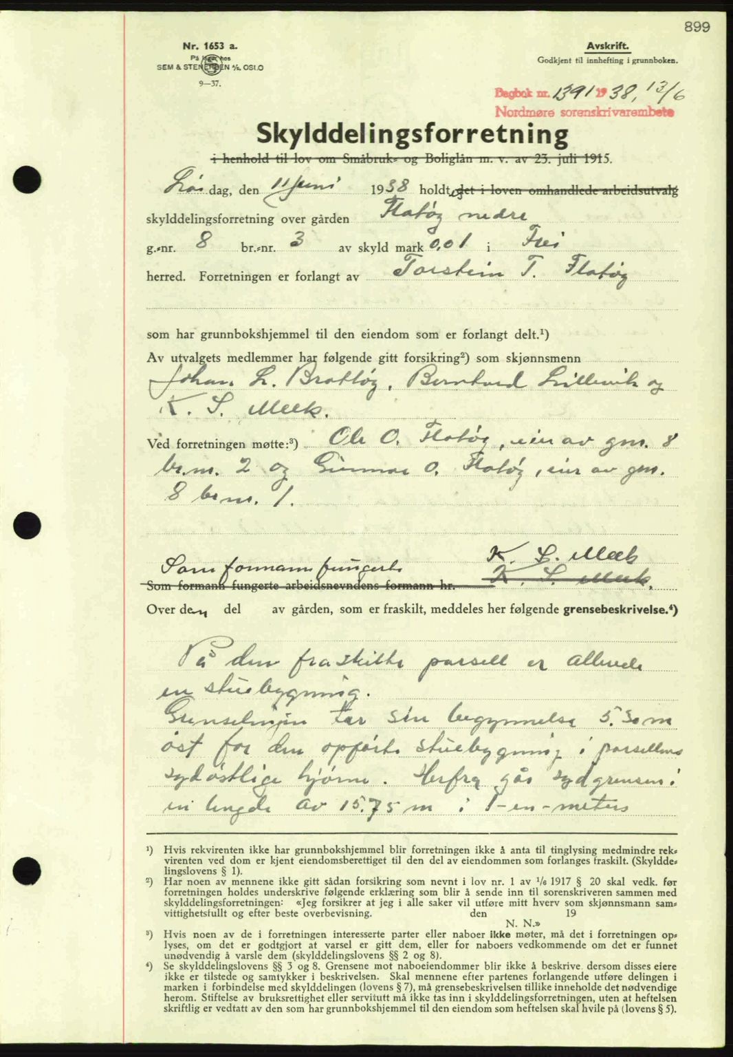 Nordmøre sorenskriveri, SAT/A-4132/1/2/2Ca: Pantebok nr. A83, 1938-1938, Dagboknr: 1391/1938