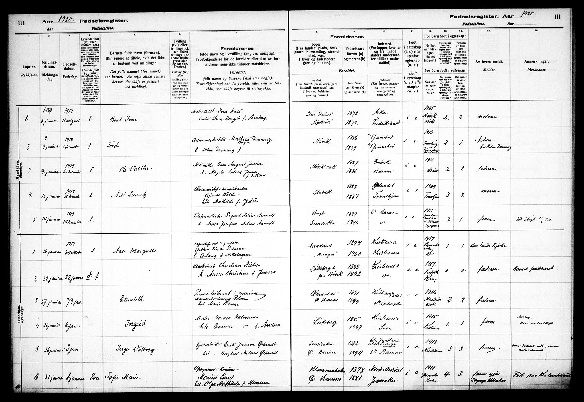 Østre Bærum prestekontor Kirkebøker, SAO/A-10887/J/Ja/L0001: Fødselsregister nr. 1, 1916-1922, s. 111