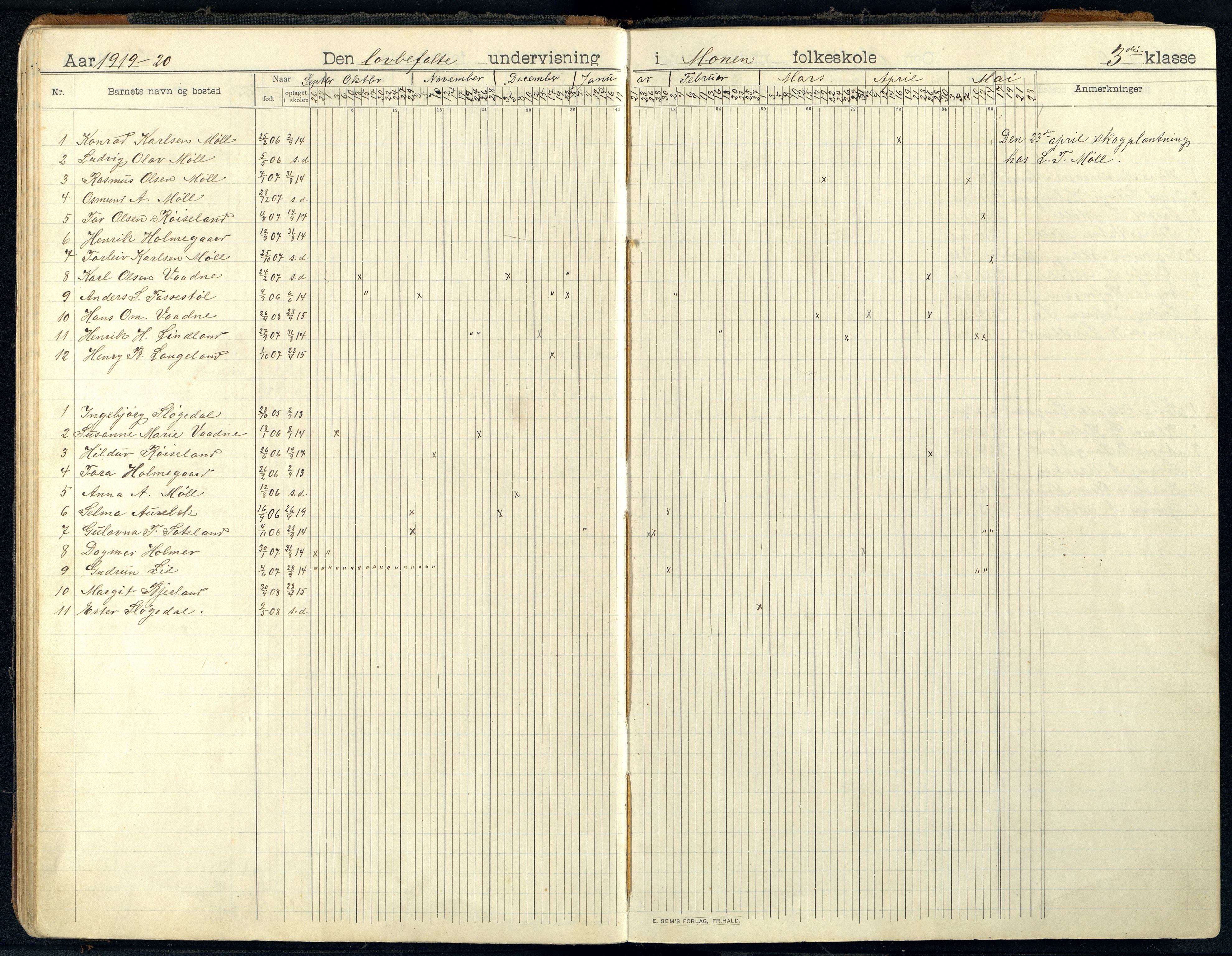 Holum kommune - Monen Skole, ARKSOR/1002HO551/I/L0002: Dagbok, 1908-1951, s. 38b-39a