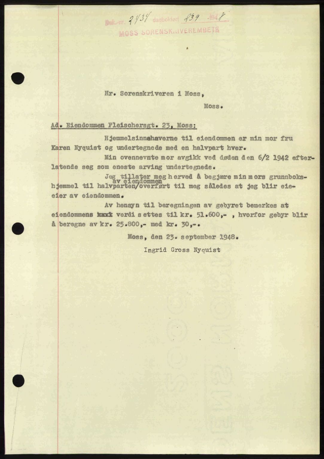 Moss sorenskriveri, SAO/A-10168: Pantebok nr. A20, 1948-1948, Dagboknr: 2434/1948