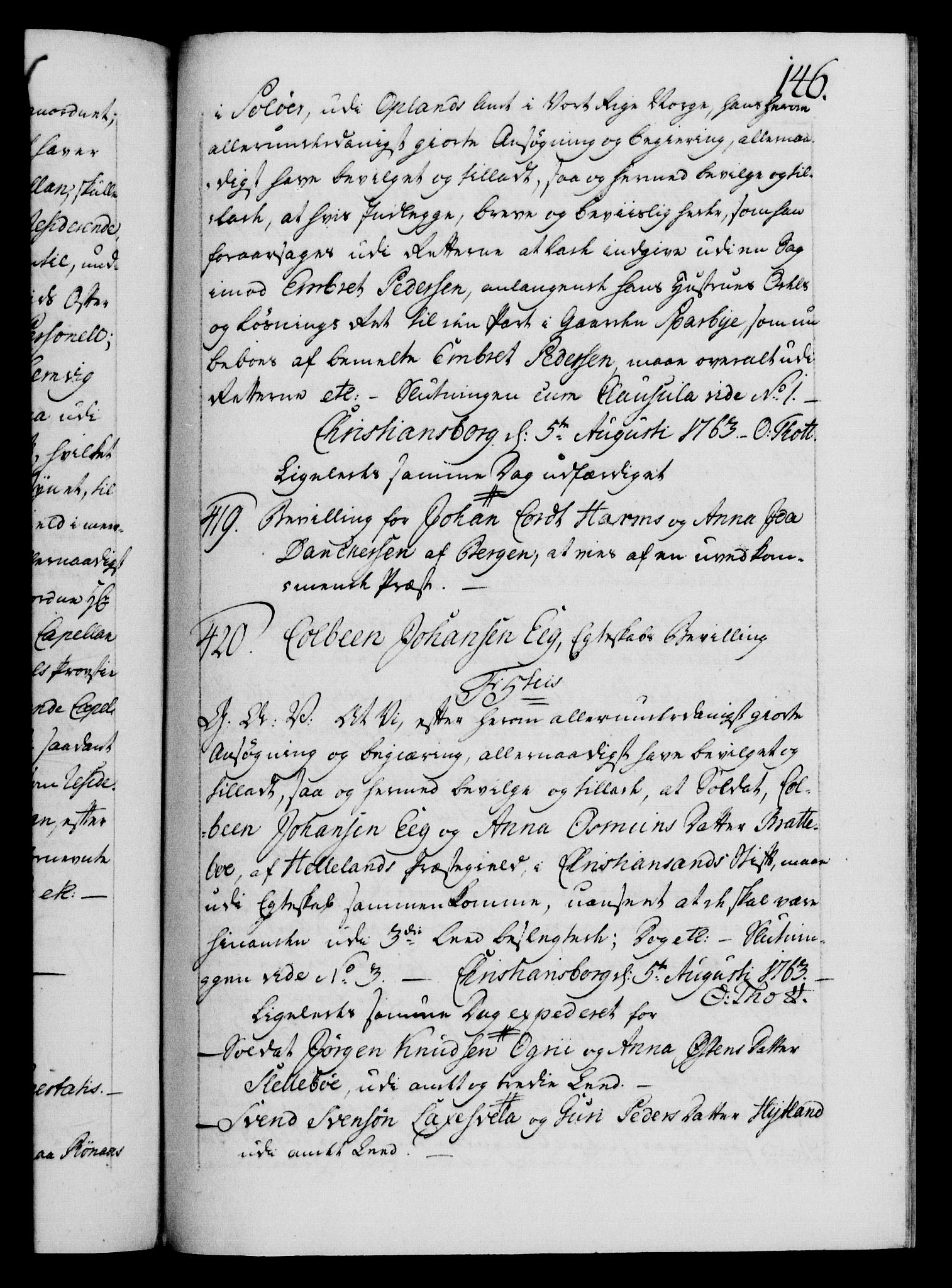 Danske Kanselli 1572-1799, AV/RA-EA-3023/F/Fc/Fca/Fcaa/L0042: Norske registre, 1763-1766, s. 146a