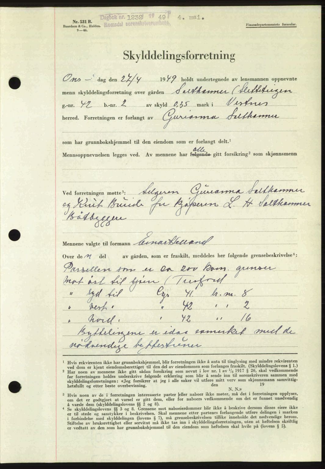 Romsdal sorenskriveri, SAT/A-4149/1/2/2C: Pantebok nr. A29, 1949-1949, Dagboknr: 1232/1949