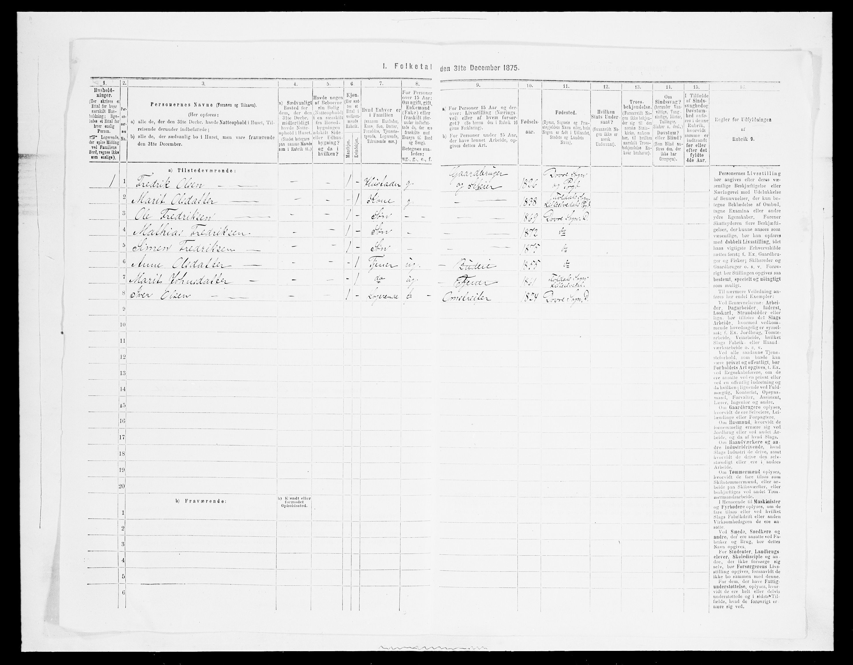 SAH, Folketelling 1875 for 0511P Dovre prestegjeld, 1875, s. 299