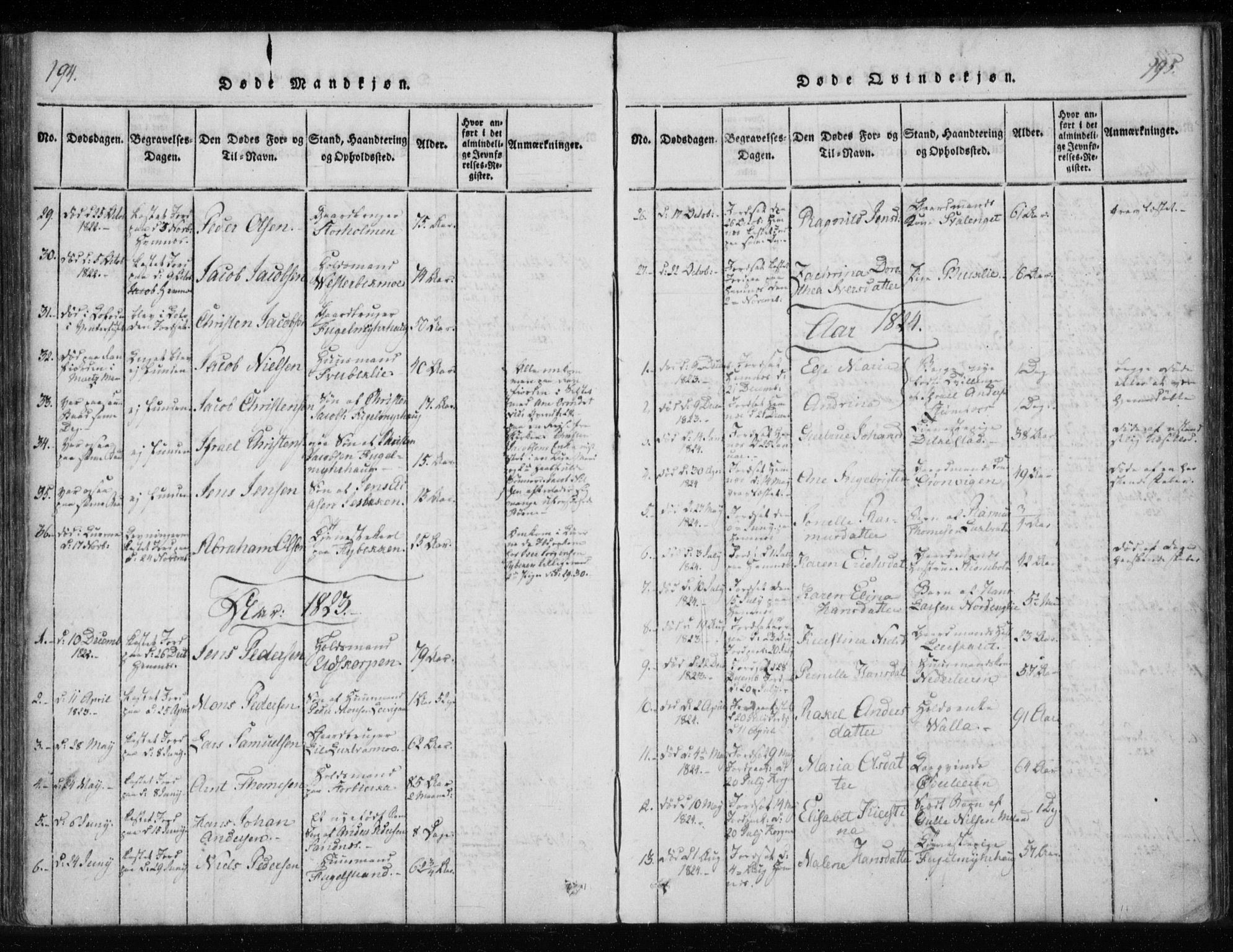 Ministerialprotokoller, klokkerbøker og fødselsregistre - Nordland, AV/SAT-A-1459/825/L0353: Ministerialbok nr. 825A07, 1820-1826, s. 194-195