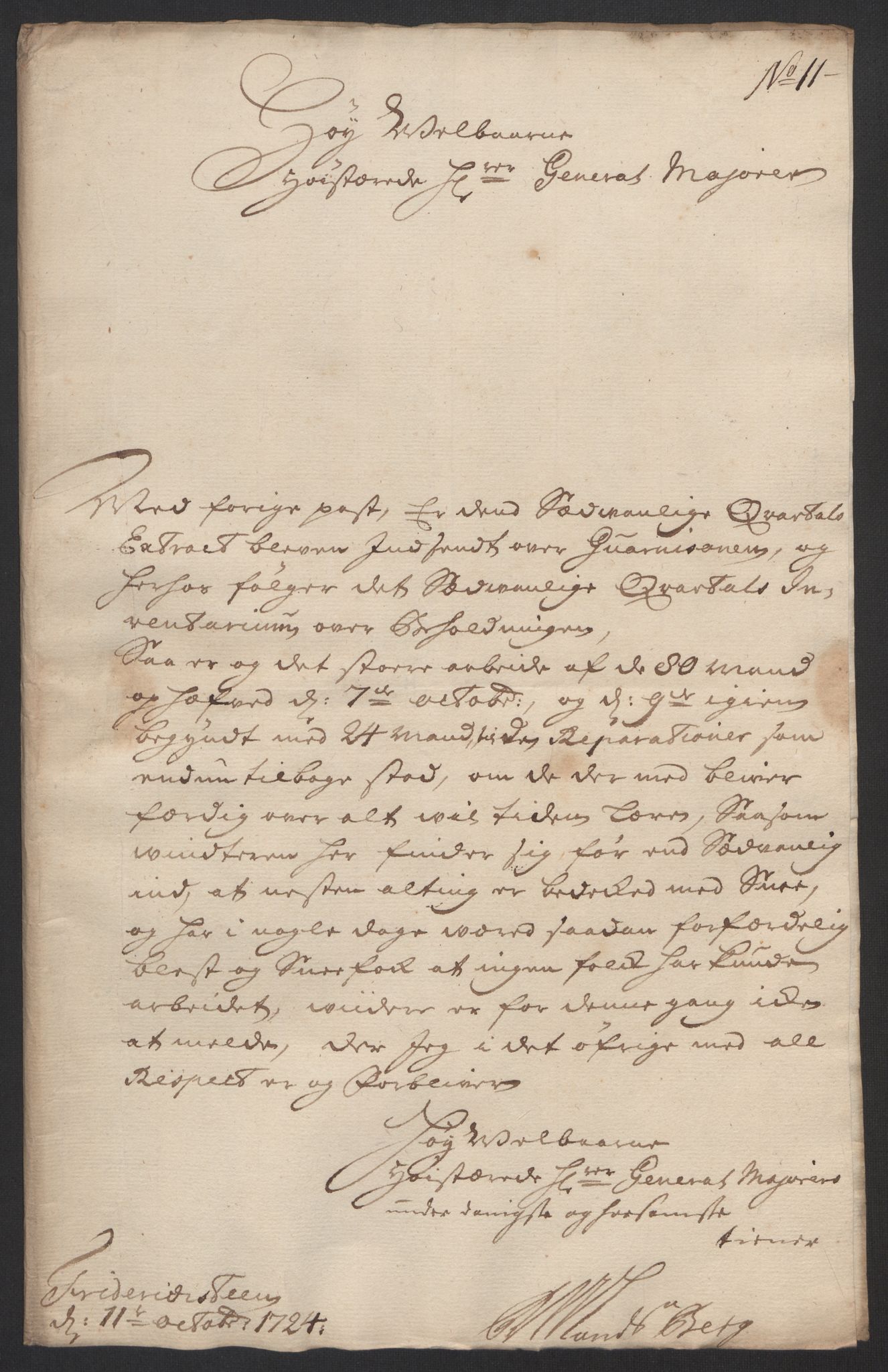 Kommanderende general (KG I) med Det norske krigsdirektorium, AV/RA-EA-5419/D/L0153: Fredriksten festning: Brev, inventarfortegnelser og regnskapsekstrakter, 1724-1729, s. 67