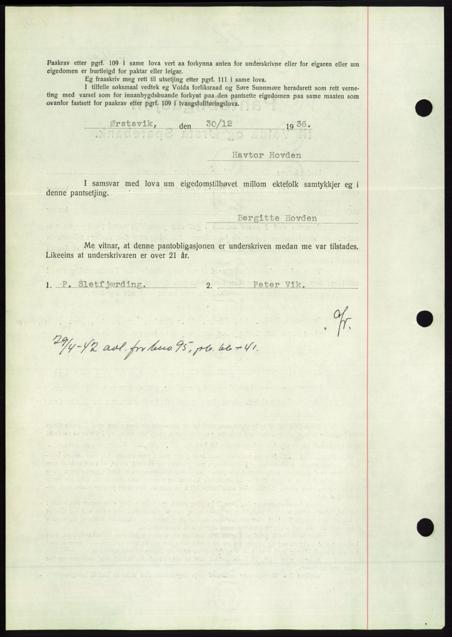 Søre Sunnmøre sorenskriveri, AV/SAT-A-4122/1/2/2C/L0062: Pantebok nr. 56, 1936-1937, Dagboknr: 1862/1936