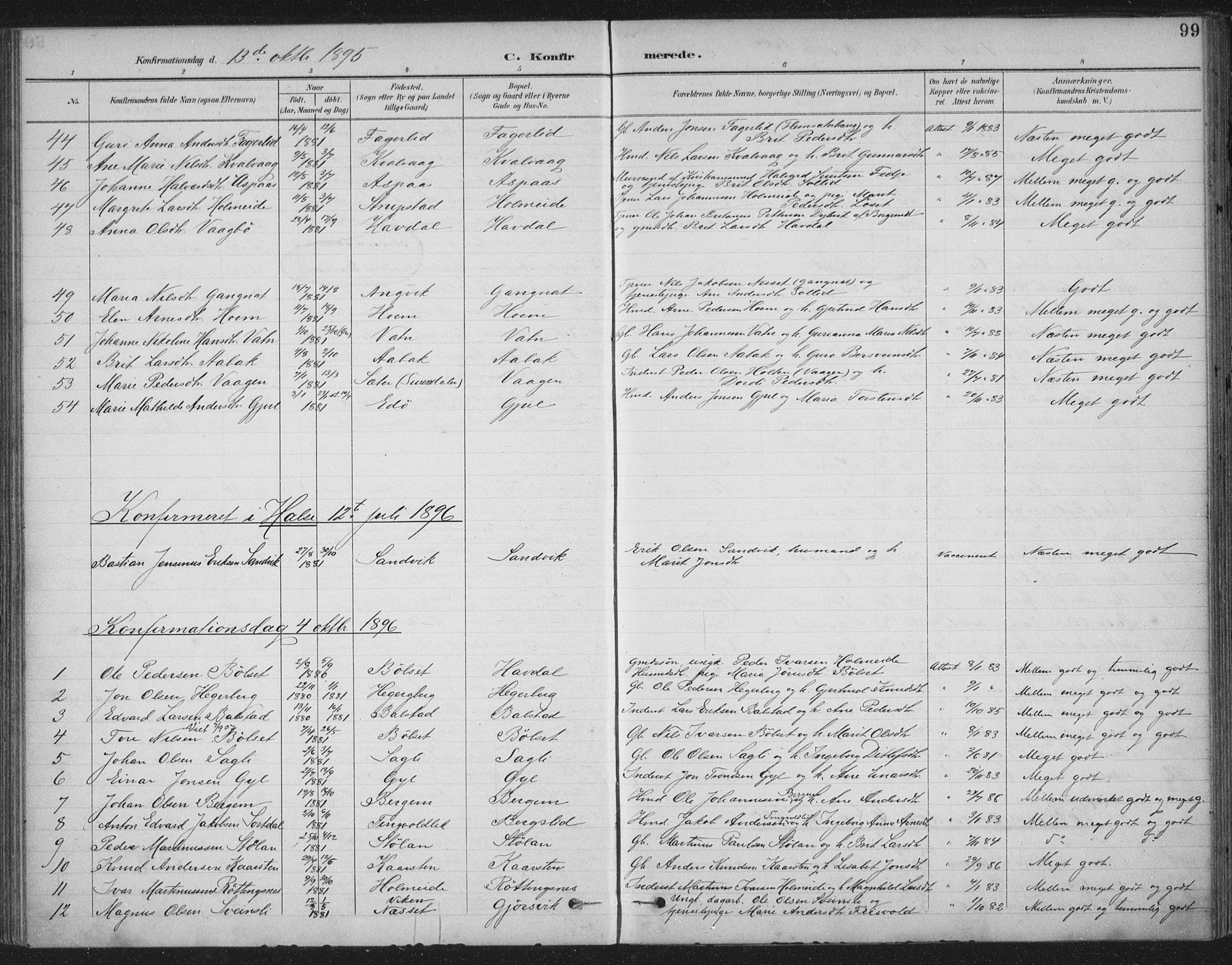 Ministerialprotokoller, klokkerbøker og fødselsregistre - Møre og Romsdal, SAT/A-1454/586/L0988: Ministerialbok nr. 586A14, 1893-1905, s. 99