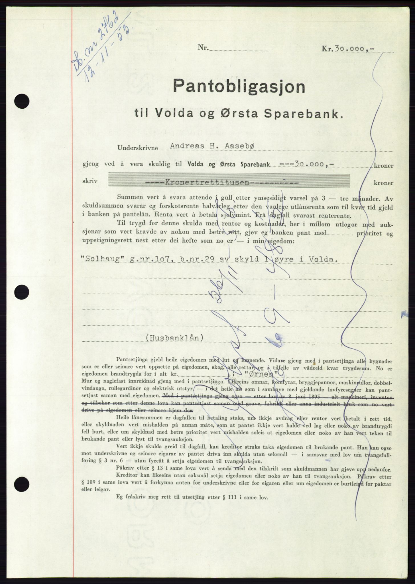 Søre Sunnmøre sorenskriveri, AV/SAT-A-4122/1/2/2C/L0124: Pantebok nr. 12B, 1953-1954, Dagboknr: 2762/1953