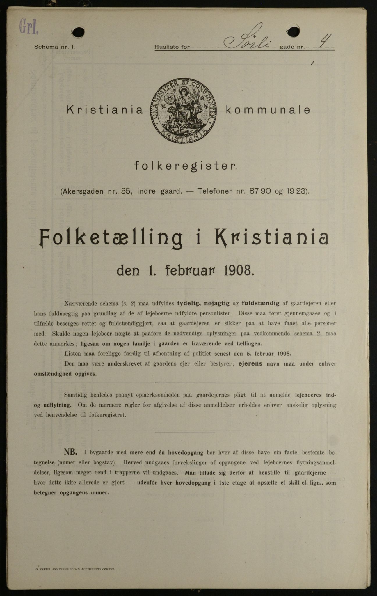 OBA, Kommunal folketelling 1.2.1908 for Kristiania kjøpstad, 1908, s. 95661