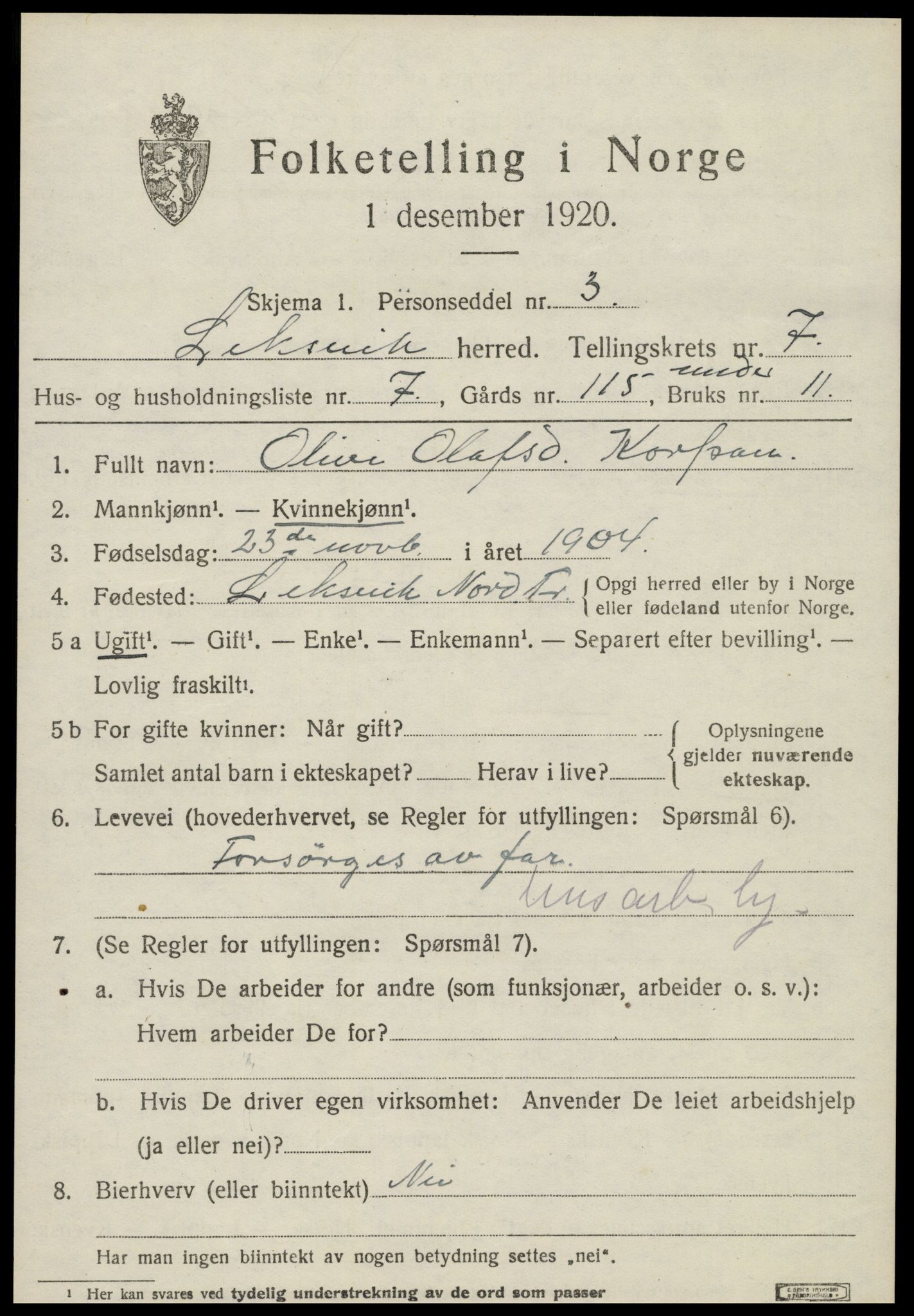 SAT, Folketelling 1920 for 1718 Leksvik herred, 1920, s. 6126