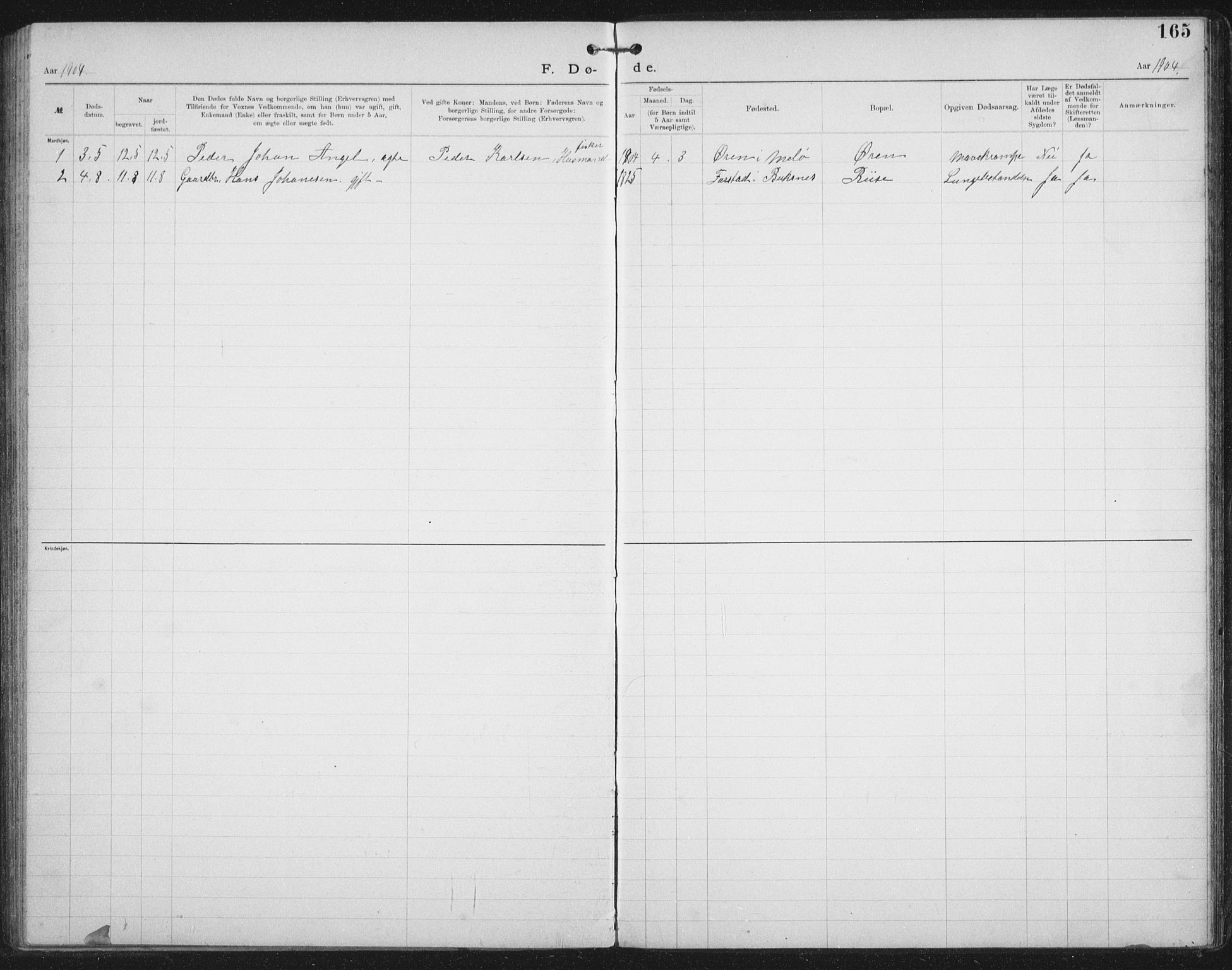 Ministerialprotokoller, klokkerbøker og fødselsregistre - Nordland, AV/SAT-A-1459/881/L1174: Dissenterprotokoll nr. 881D01, 1891-1933, s. 165