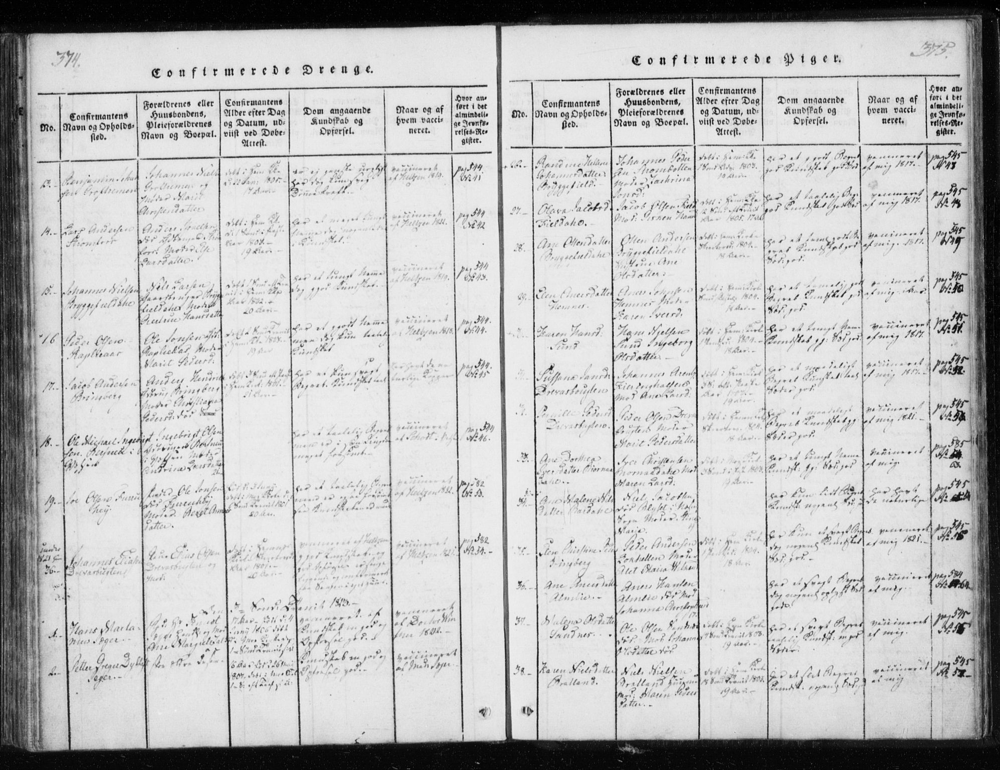 Ministerialprotokoller, klokkerbøker og fødselsregistre - Nordland, SAT/A-1459/825/L0353: Ministerialbok nr. 825A07, 1820-1826, s. 374-375