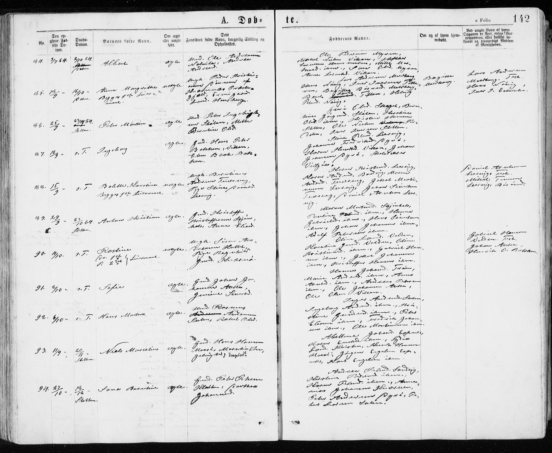 Ministerialprotokoller, klokkerbøker og fødselsregistre - Sør-Trøndelag, SAT/A-1456/640/L0576: Ministerialbok nr. 640A01, 1846-1876, s. 142