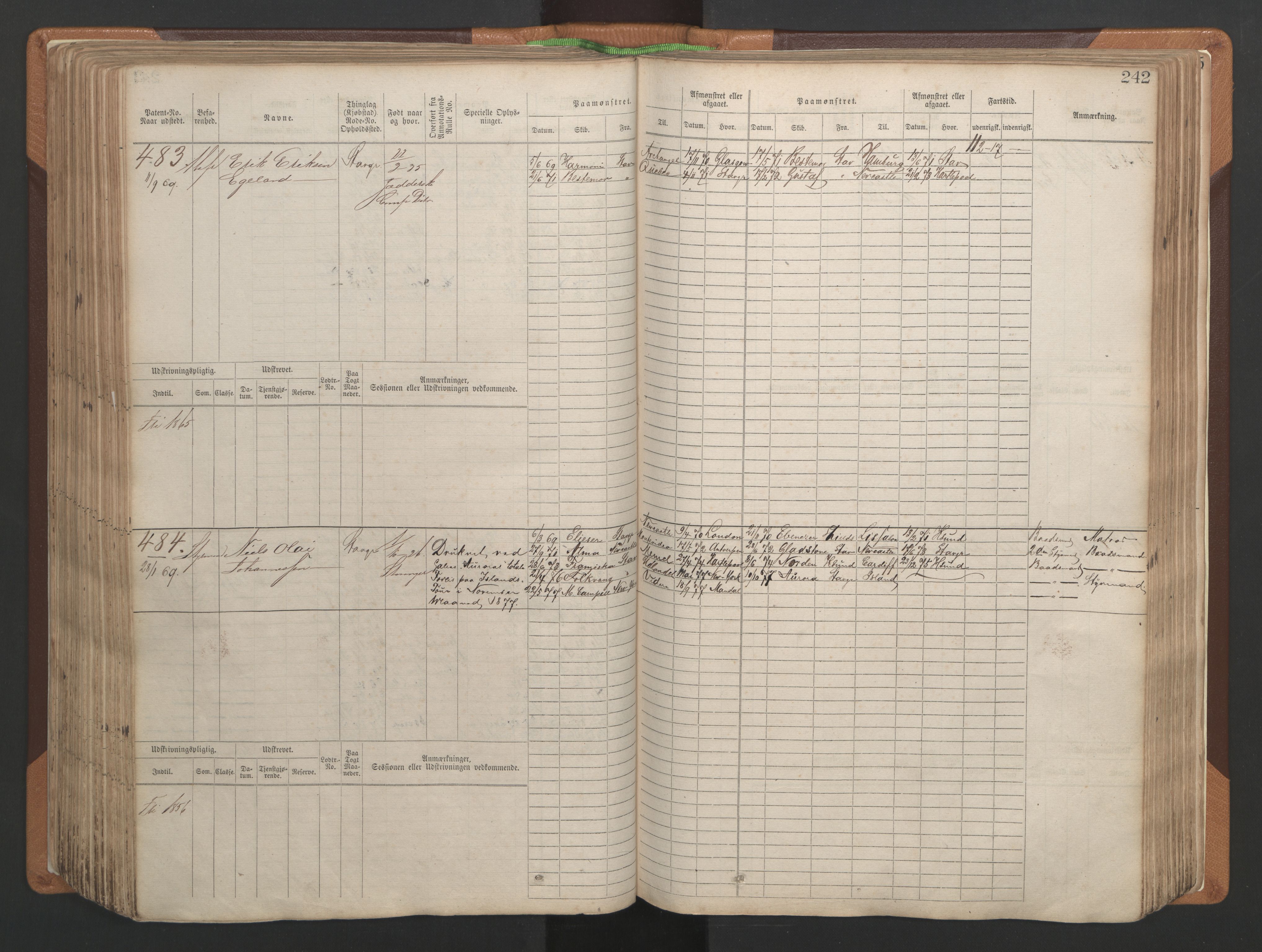 Stavanger sjømannskontor, AV/SAST-A-102006/F/Fb/Fbb/L0004: Sjøfartshovedrulle, patentnr. 1-792 (del 1), 1869-1880, s. 248