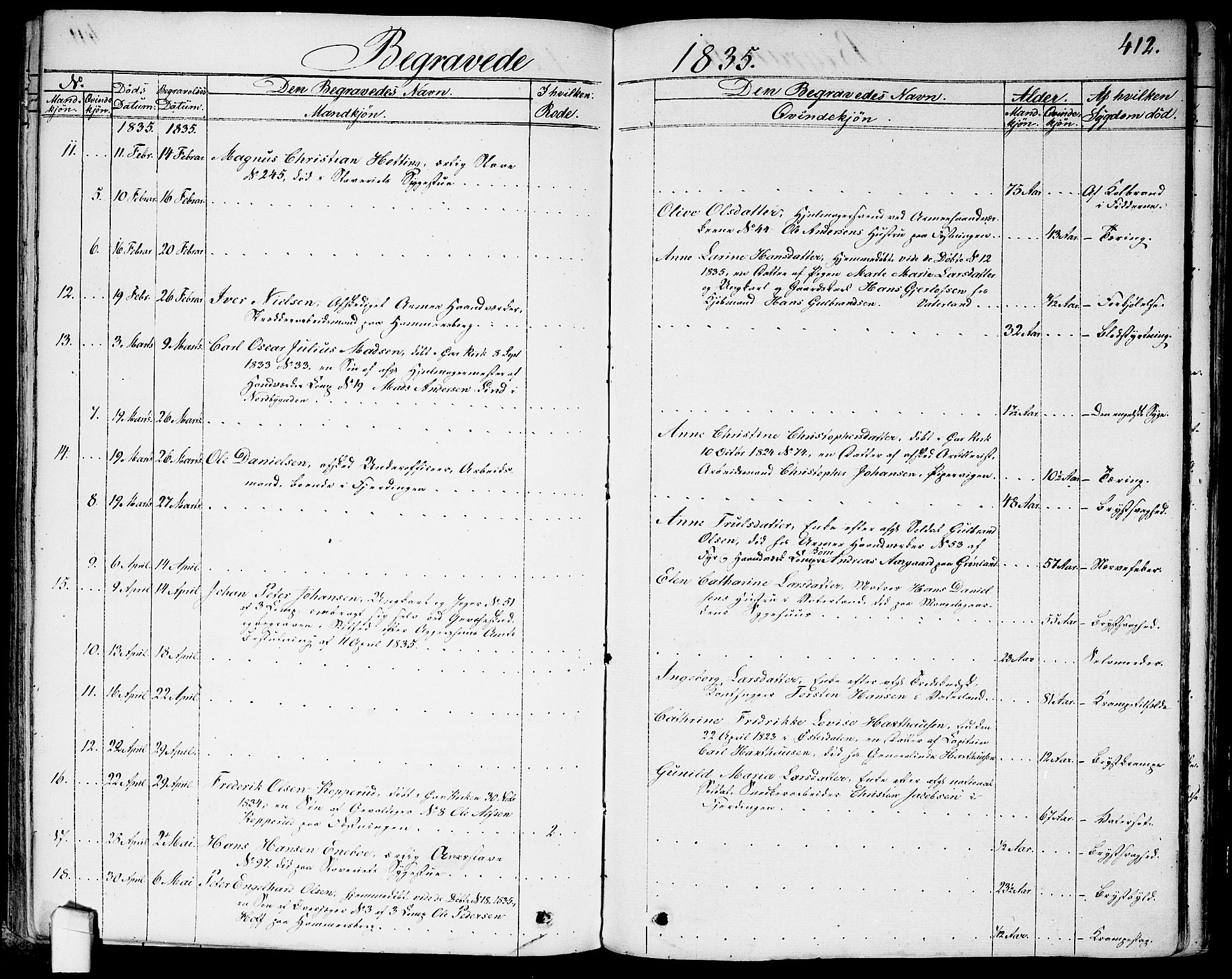 Garnisonsmenigheten Kirkebøker, AV/SAO-A-10846/G/Ga/L0004: Klokkerbok nr. 4, 1828-1840, s. 412