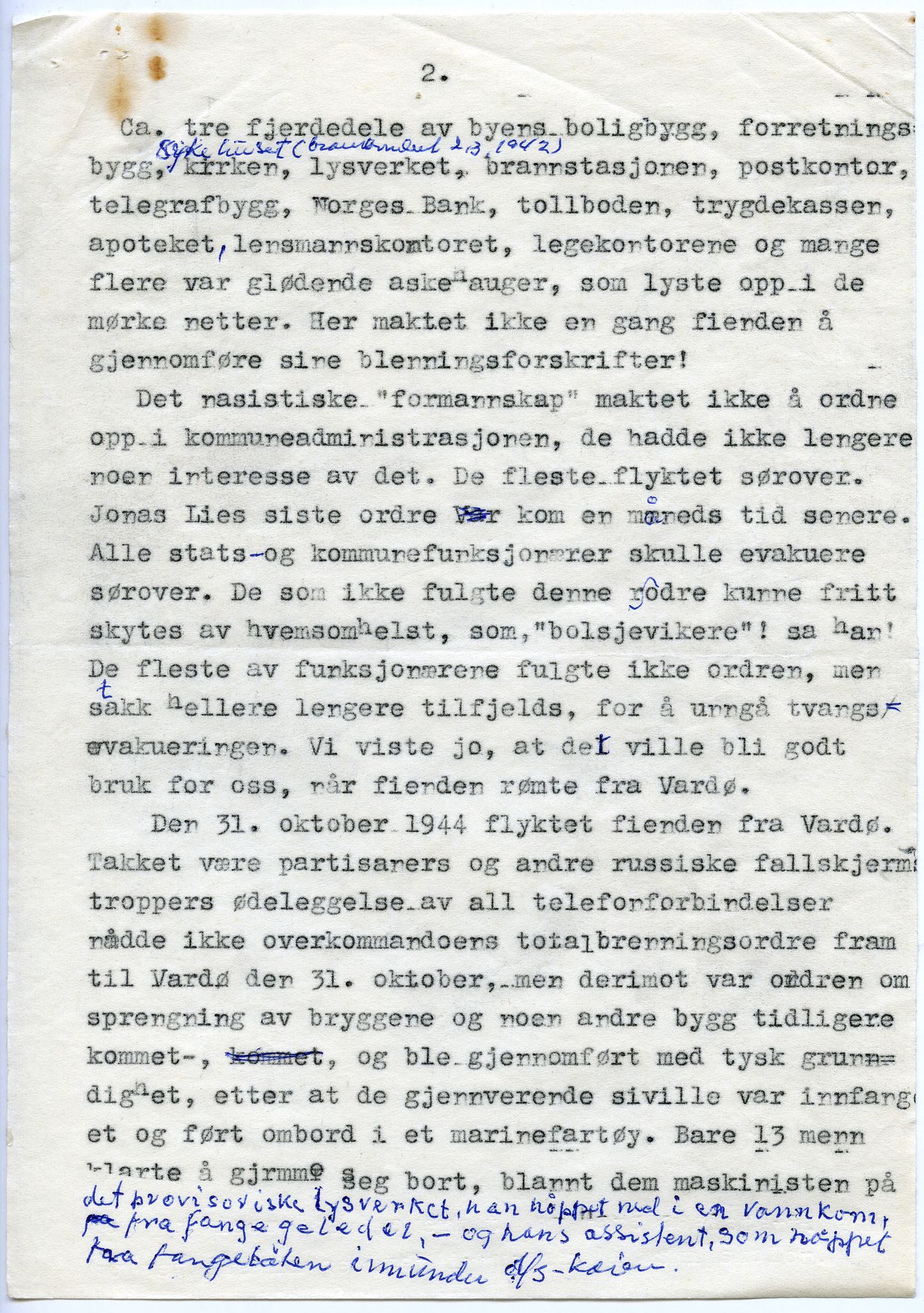 Vilfred Dybos, FMFB/A-1111/F/L0002/0017: Leserinnlegg og manuskripter / Maskinskrevne avisinnlegg: Vardø by etter fiendes flukt høsten 1944