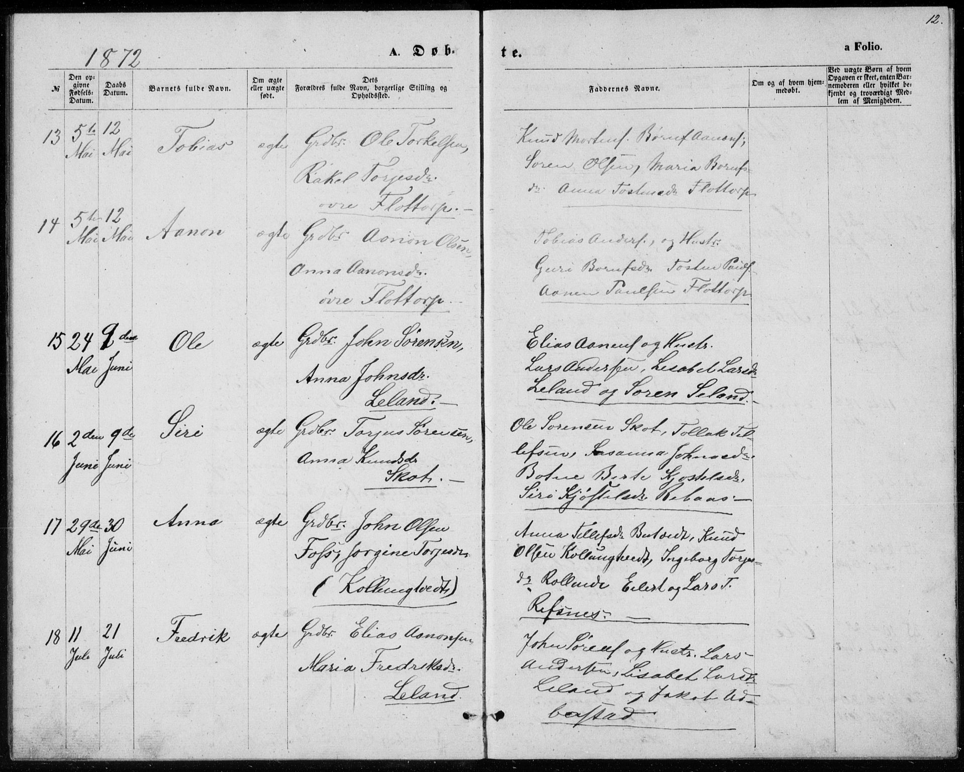 Bjelland sokneprestkontor, SAK/1111-0005/F/Fb/Fbc/L0002: Klokkerbok nr. B 2, 1867-1887, s. 12