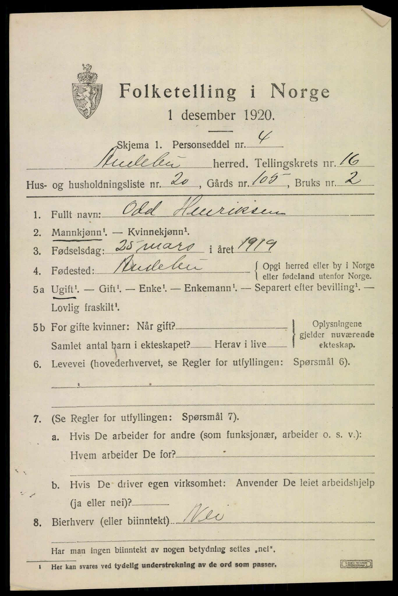 SAKO, Folketelling 1920 for 0719 Andebu herred, 1920, s. 5688