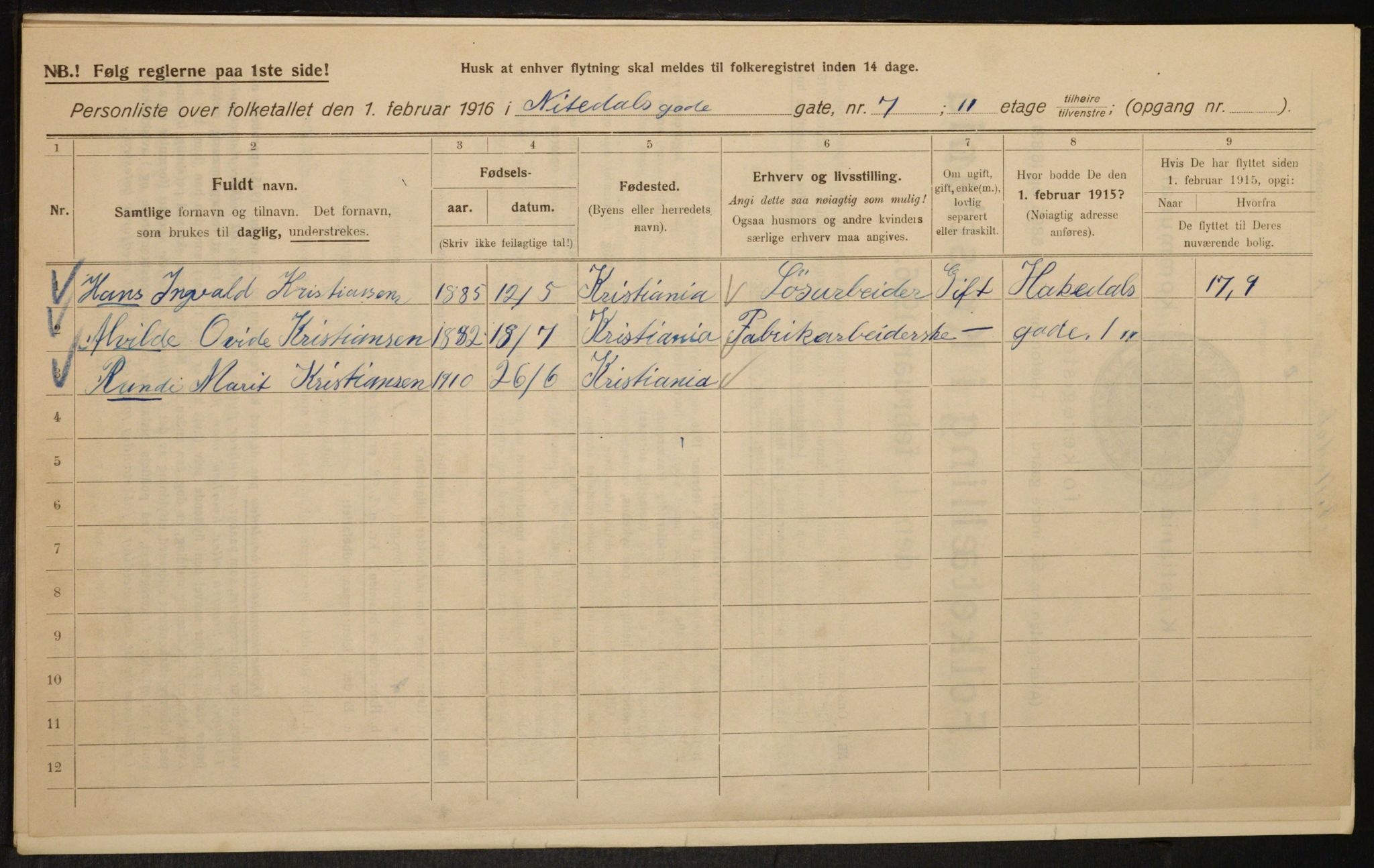 OBA, Kommunal folketelling 1.2.1916 for Kristiania, 1916, s. 73029