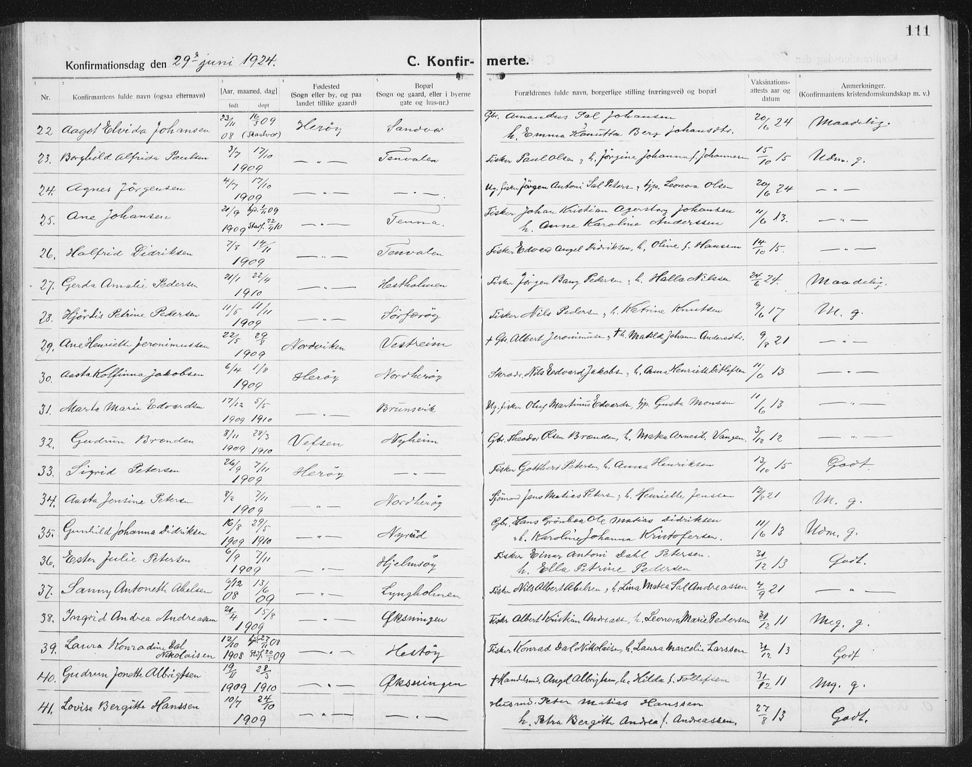Ministerialprotokoller, klokkerbøker og fødselsregistre - Nordland, AV/SAT-A-1459/834/L0517: Klokkerbok nr. 834C07, 1919-1939, s. 111