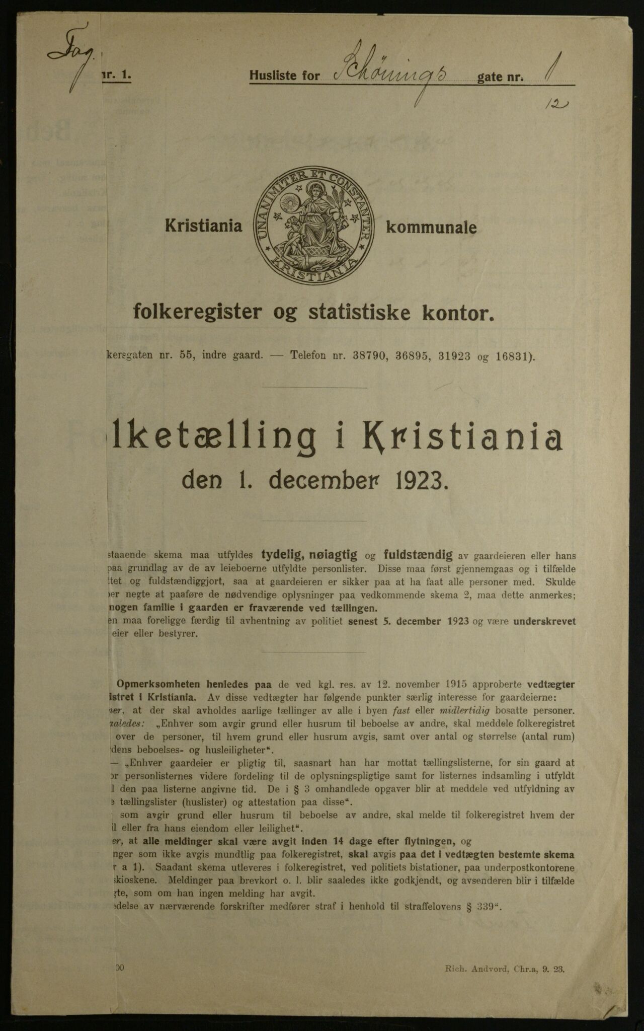 OBA, Kommunal folketelling 1.12.1923 for Kristiania, 1923, s. 103420