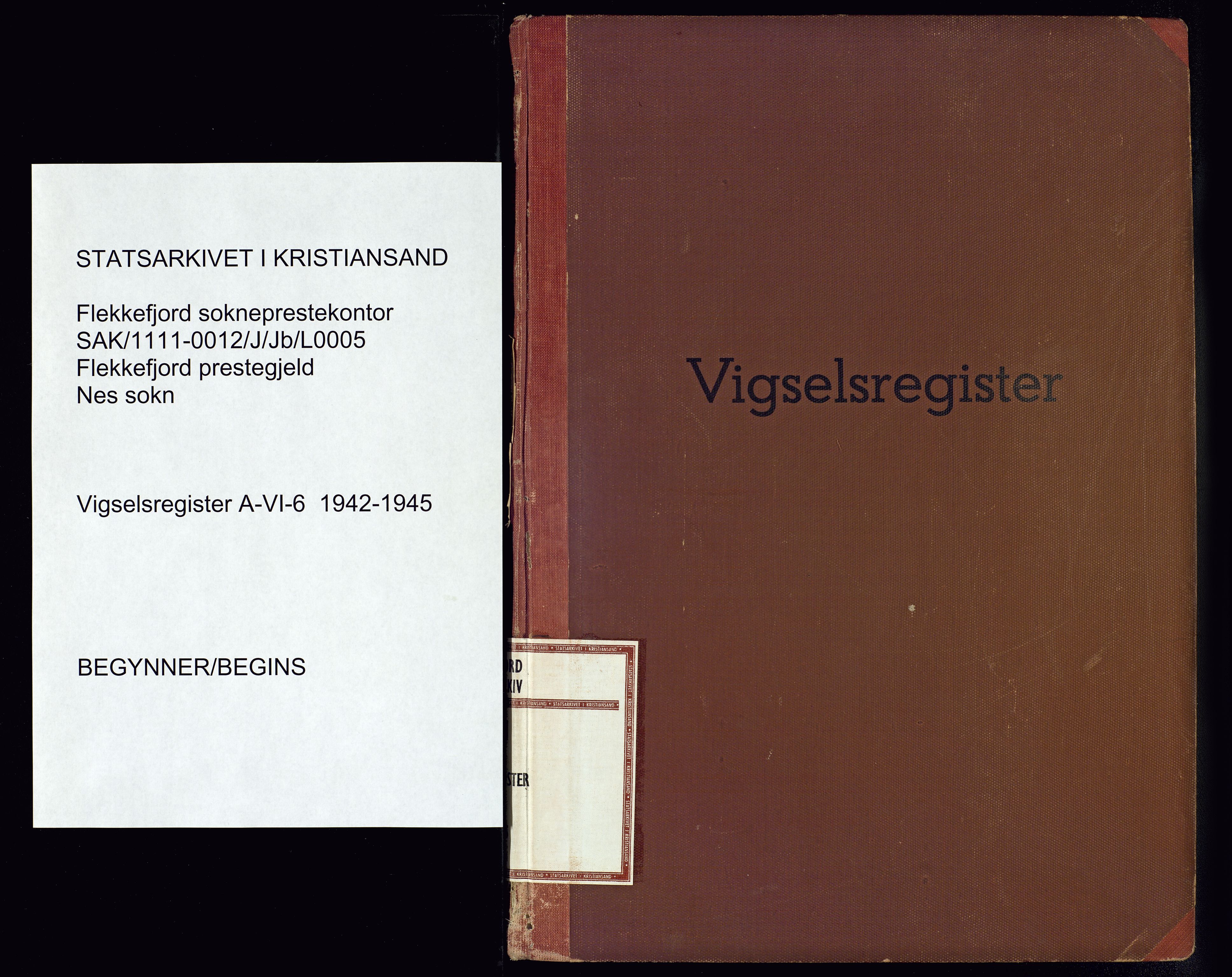 Flekkefjord sokneprestkontor, SAK/1111-0012/J/Jb/L0005: Vigselsregister nr. A-VI-6, 1942-1945