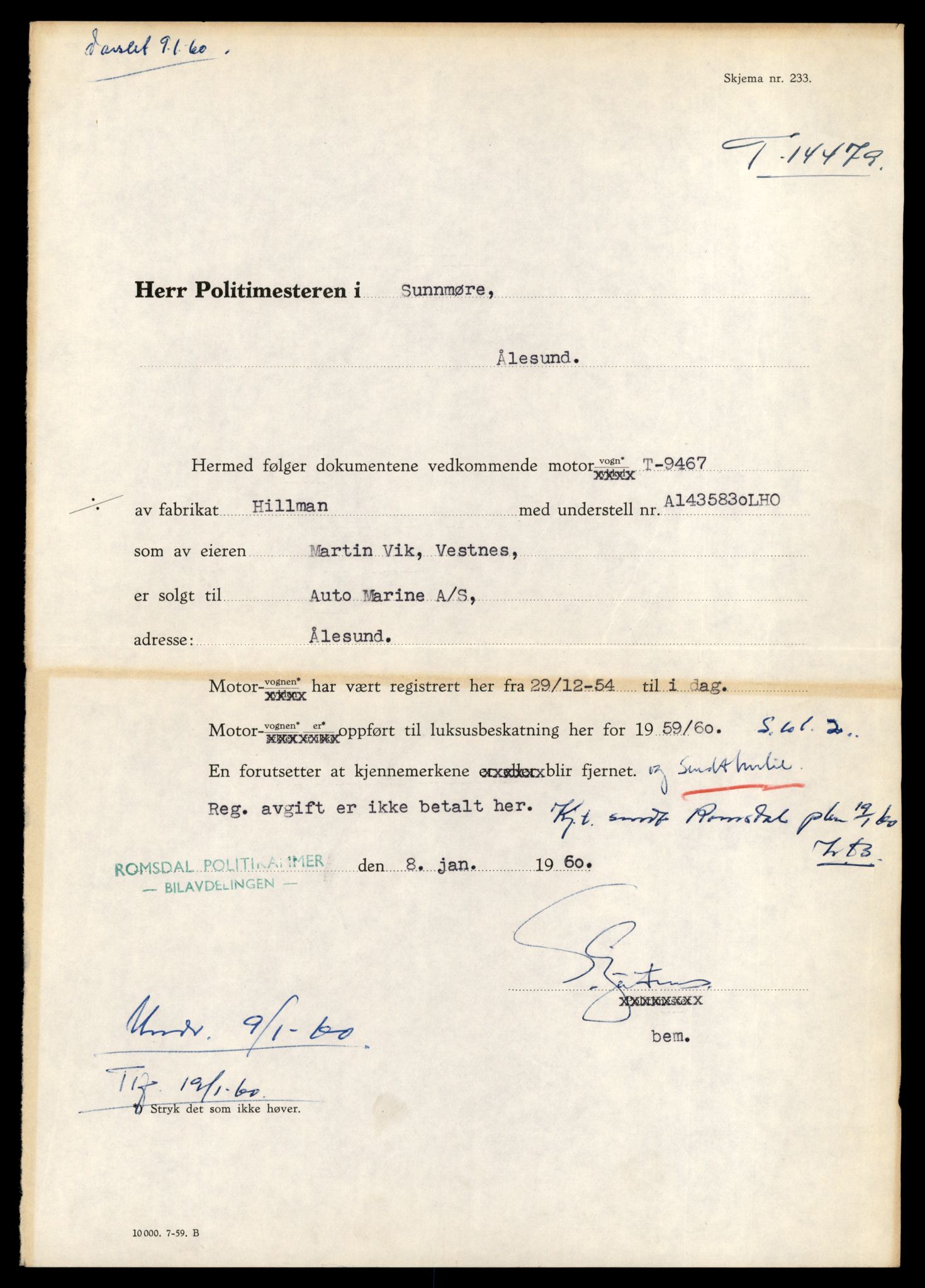 Møre og Romsdal vegkontor - Ålesund trafikkstasjon, AV/SAT-A-4099/F/Fe/L0046: Registreringskort for kjøretøy T 14445 - T 14579, 1927-1998