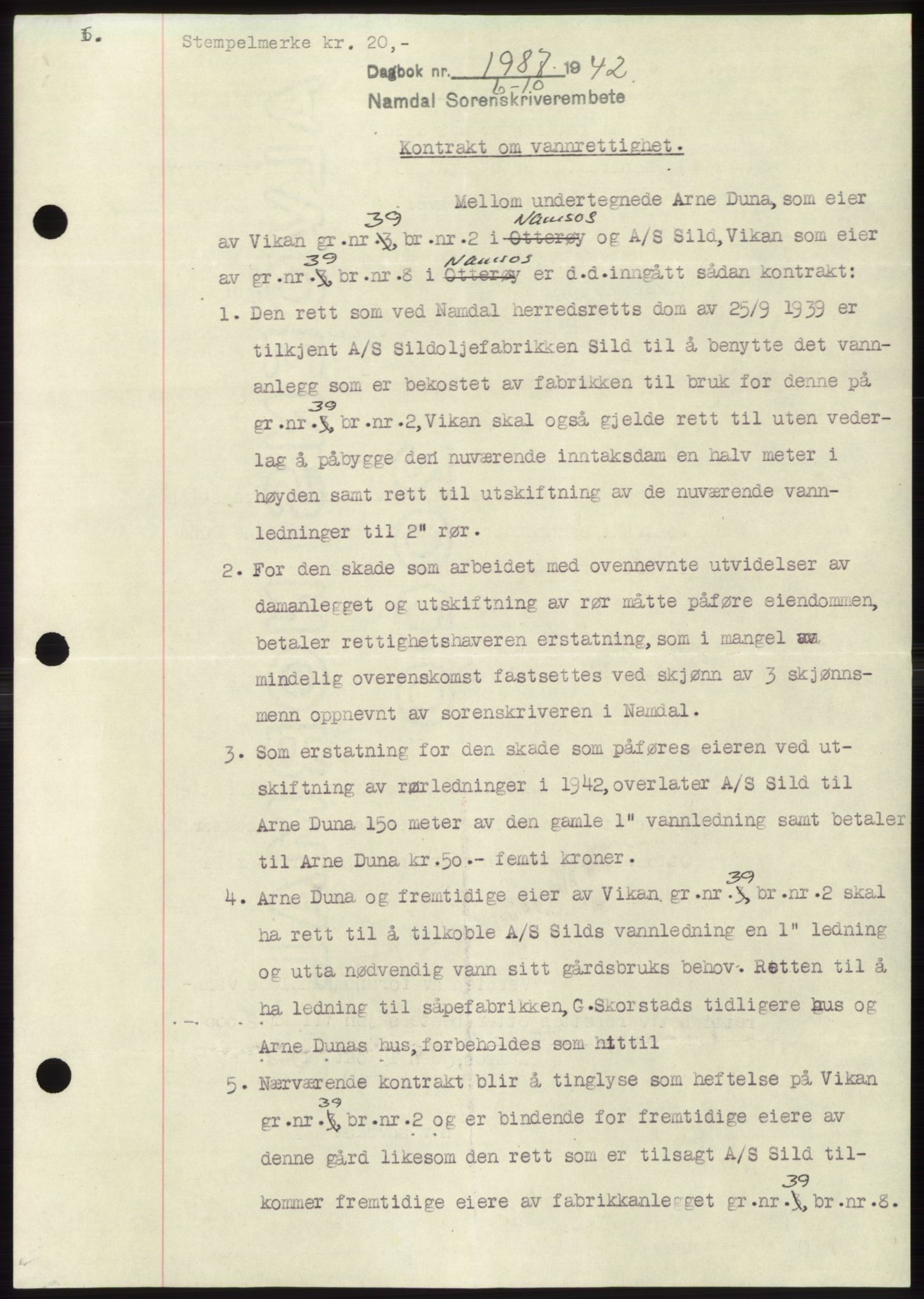 Namdal sorenskriveri, SAT/A-4133/1/2/2C: Pantebok nr. -, 1942-1943, Dagboknr: 1987/1942