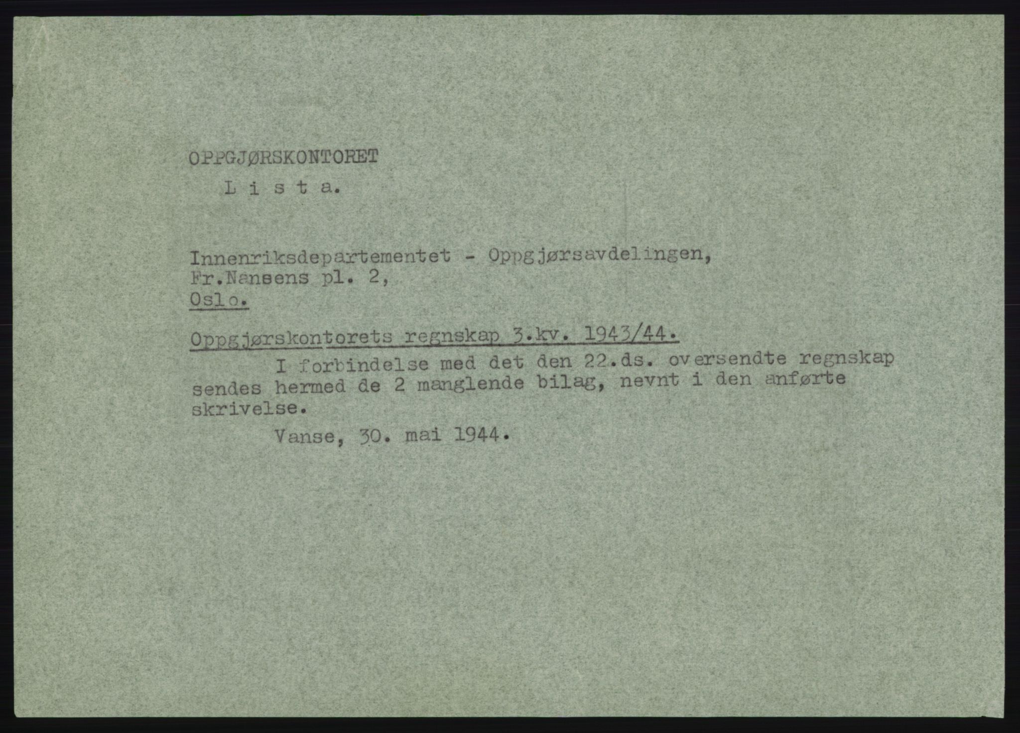 Forsvarsdepartementet, 10. kontor / Oppgjørskontoret, AV/RA-RAFA-1225/D/Db/L0180: Lista oppgjørskontor, 1942-1952, s. 207