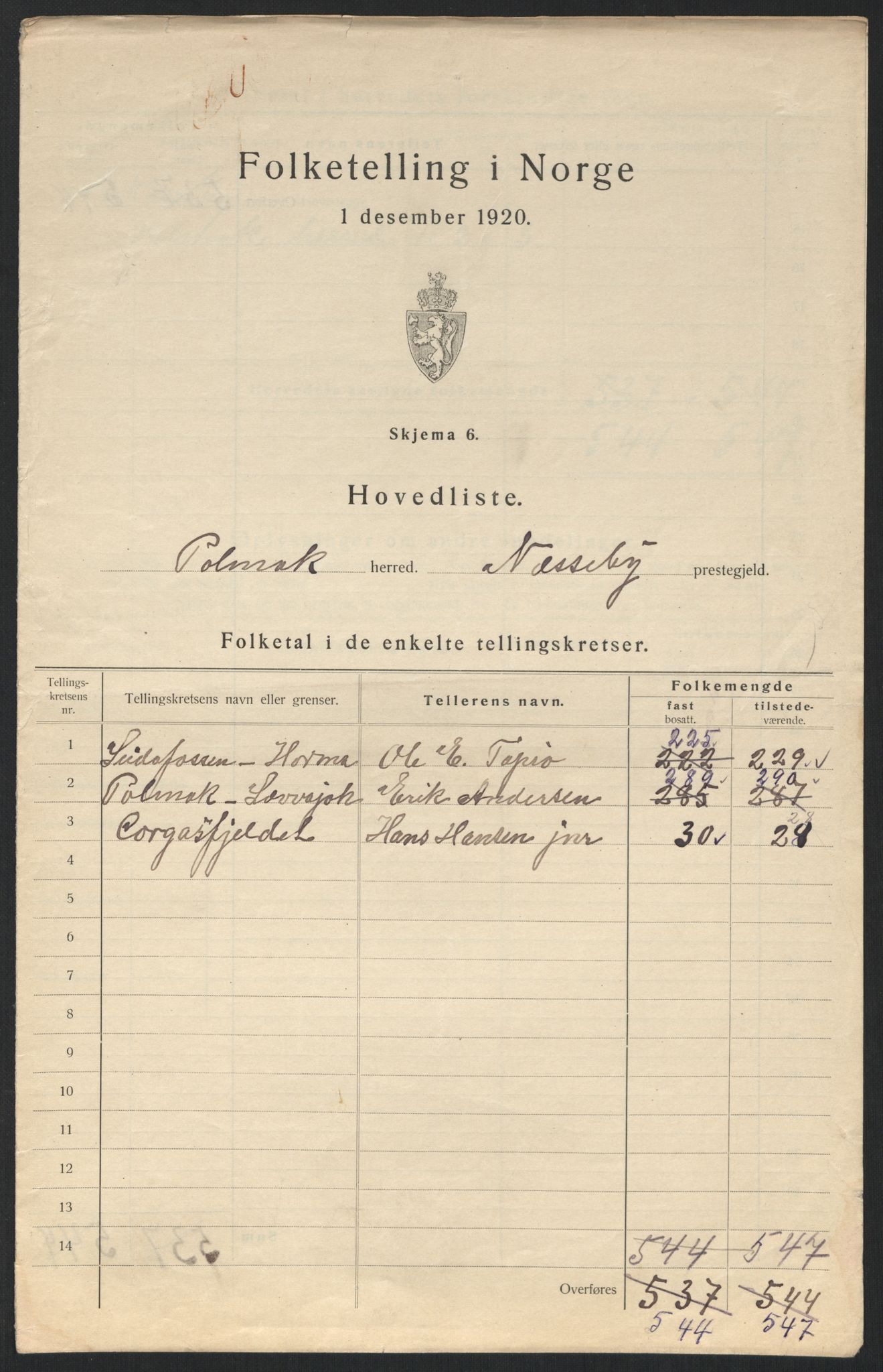 SATØ, Folketelling 1920 for 2026 Polmak herred, 1920, s. 5