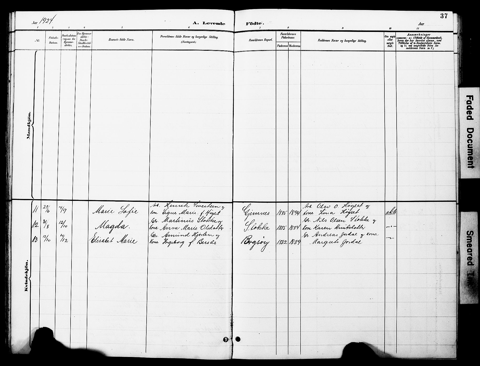 Ministerialprotokoller, klokkerbøker og fødselsregistre - Møre og Romsdal, AV/SAT-A-1454/585/L0973: Klokkerbok nr. 585C01, 1893-1930, s. 37