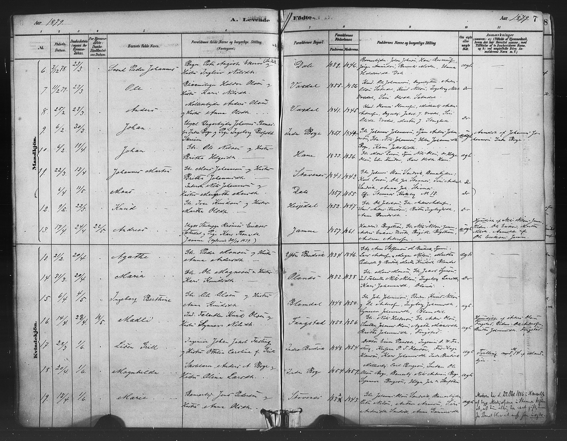 Bruvik Sokneprestembete, AV/SAB-A-74701/H/Haa: Ministerialbok nr. B 1, 1878-1904, s. 7