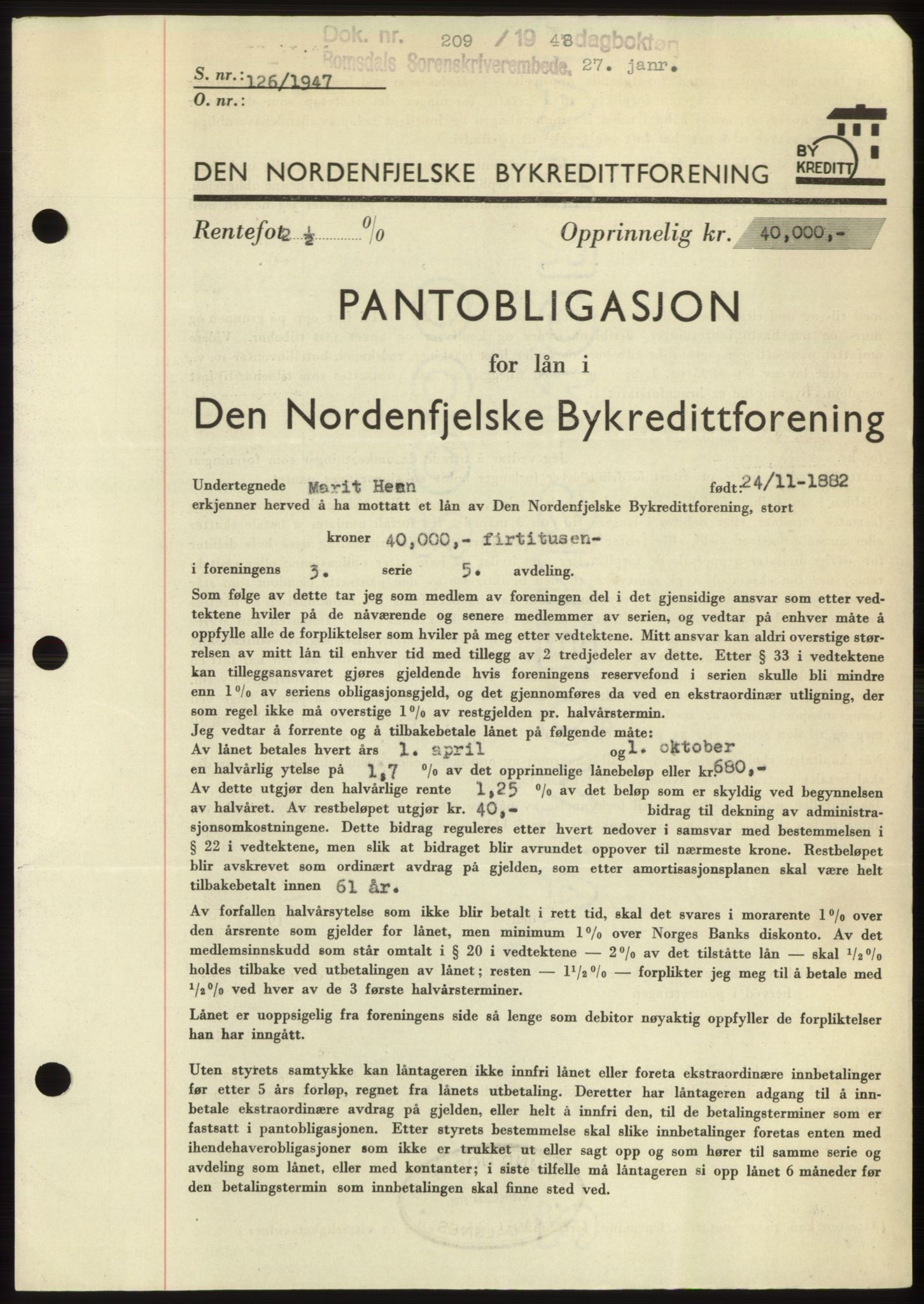 Romsdal sorenskriveri, SAT/A-4149/1/2/2C: Pantebok nr. B3, 1946-1948, Dagboknr: 209/1948