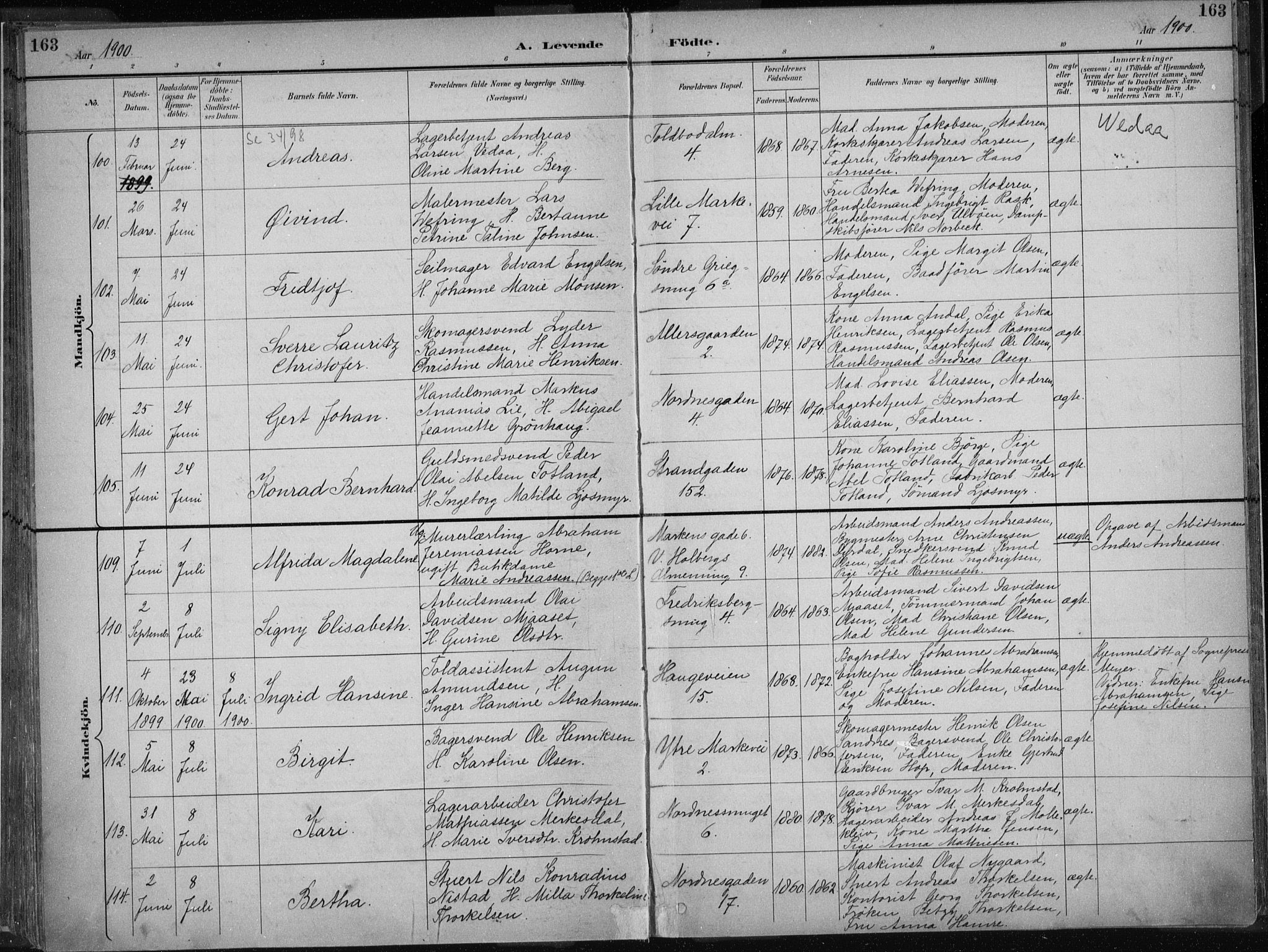 Nykirken Sokneprestembete, AV/SAB-A-77101/H/Haa/L0018: Ministerialbok nr. B 6, 1895-1903, s. 163