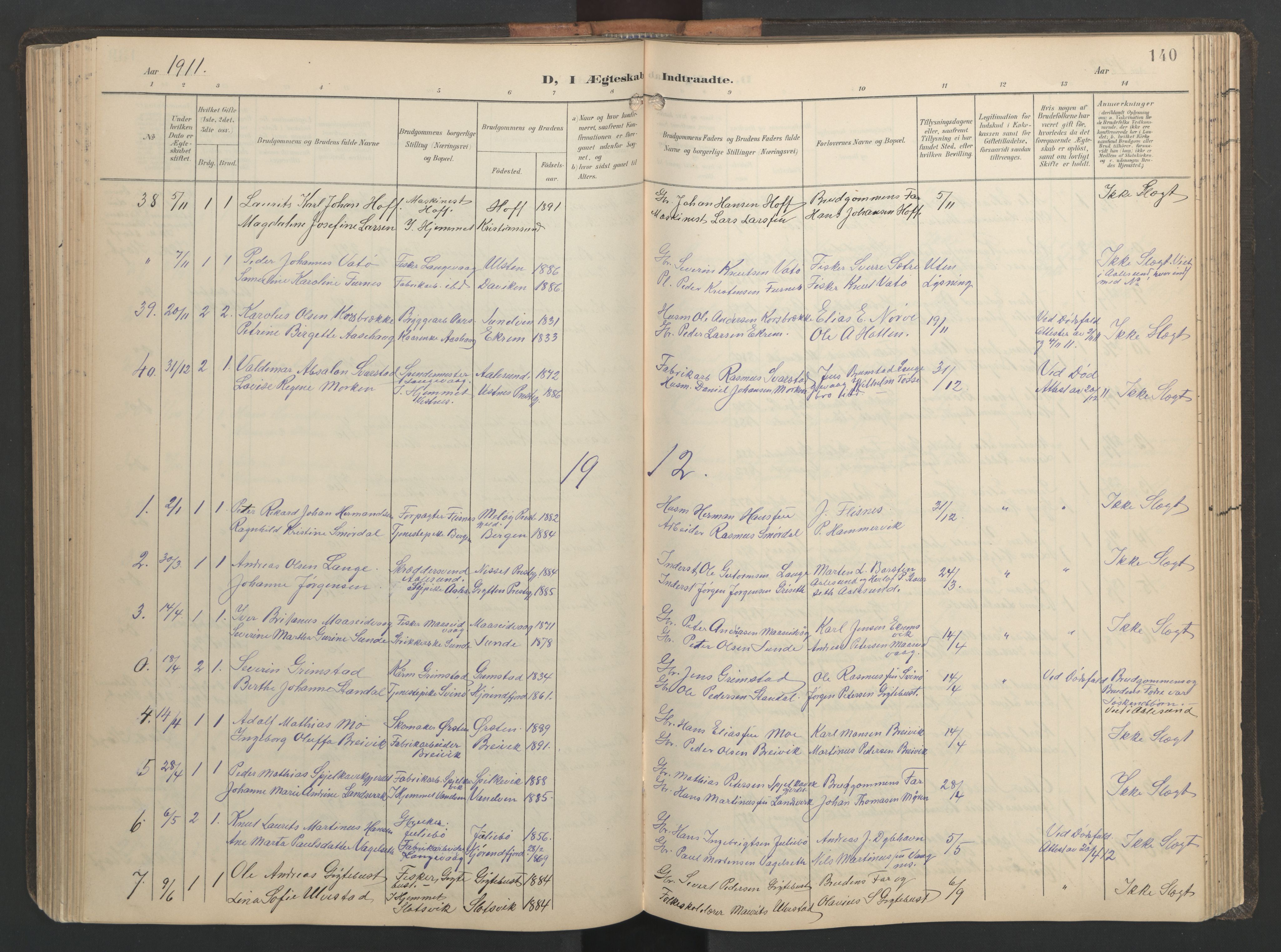 Ministerialprotokoller, klokkerbøker og fødselsregistre - Møre og Romsdal, SAT/A-1454/528/L0433: Klokkerbok nr. 528C14, 1899-1922, s. 140