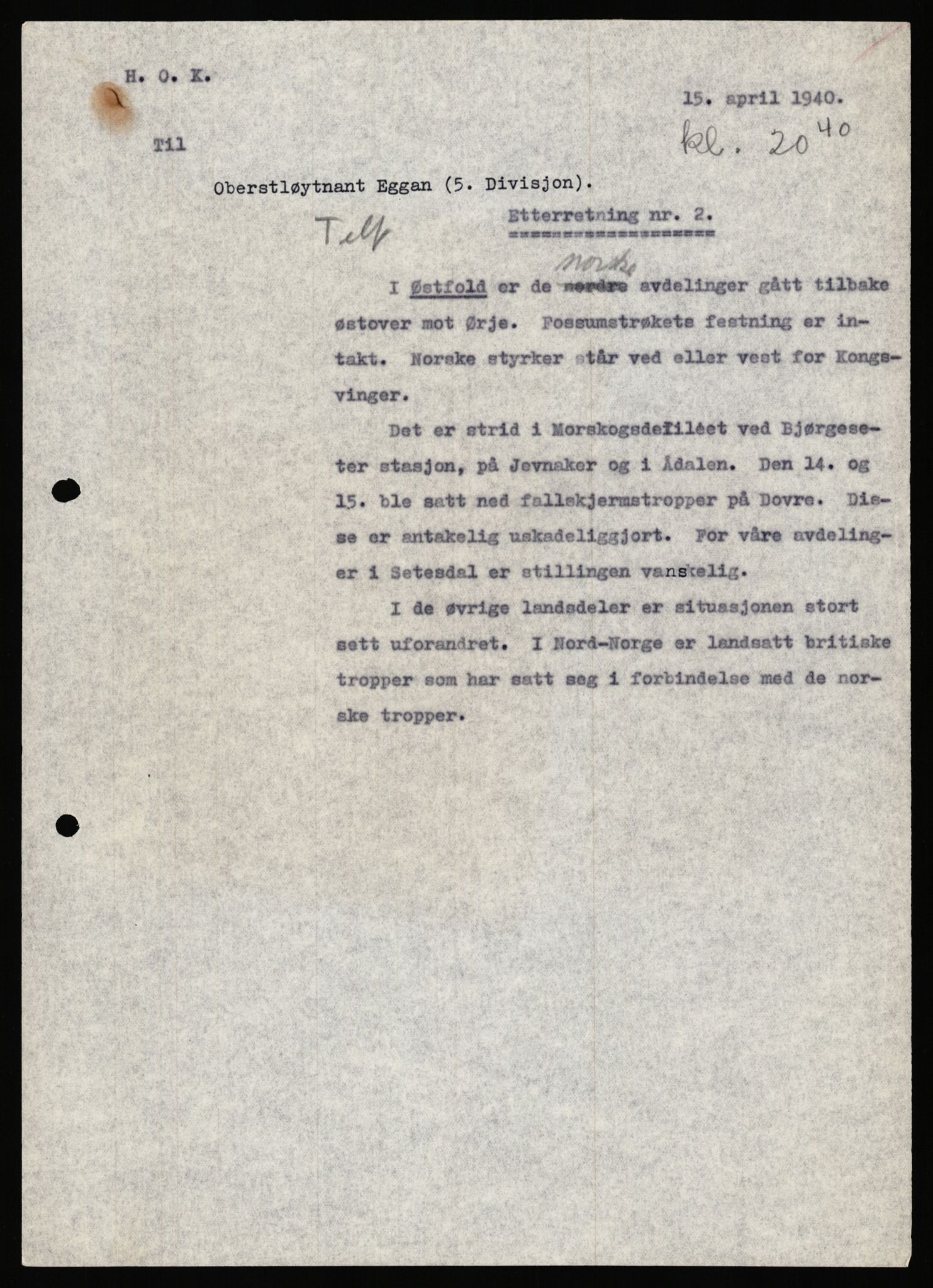 Forsvaret, Forsvarets krigshistoriske avdeling, AV/RA-RAFA-2017/Y/Ya/L0031: II-C-11-51 - Hærens overkommando, 1940, s. 41