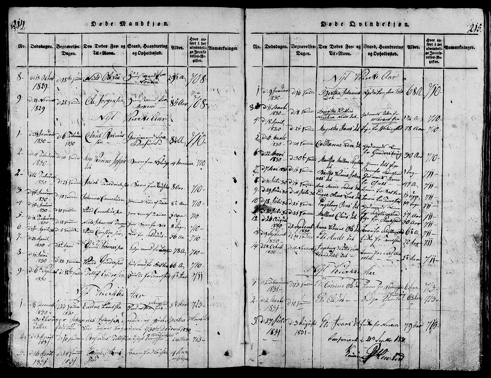 Torvastad sokneprestkontor, AV/SAST-A -101857/H/Ha/Hab/L0001: Klokkerbok nr. B 1 /1, 1817-1835, s. 214-215