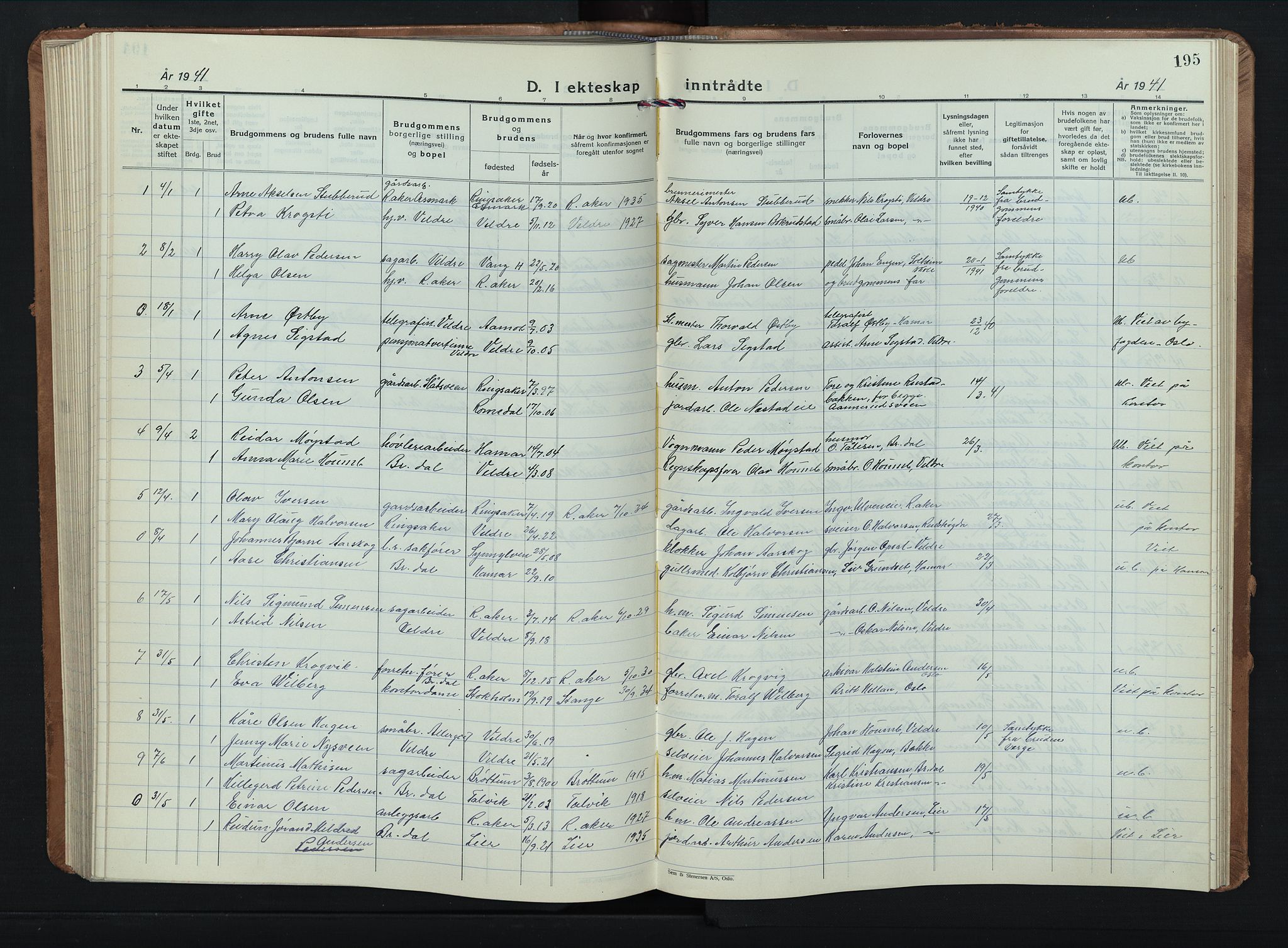 Veldre prestekontor, AV/SAH-PREST-018/L/La/L0002: Klokkerbok nr. 2, 1935-1949, s. 195