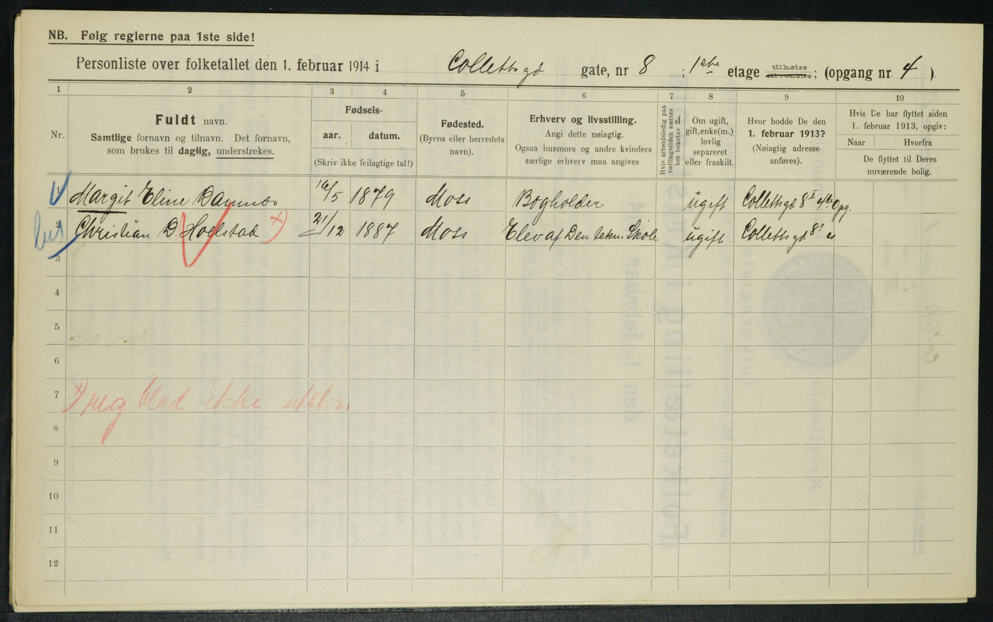 OBA, Kommunal folketelling 1.2.1914 for Kristiania, 1914, s. 13219