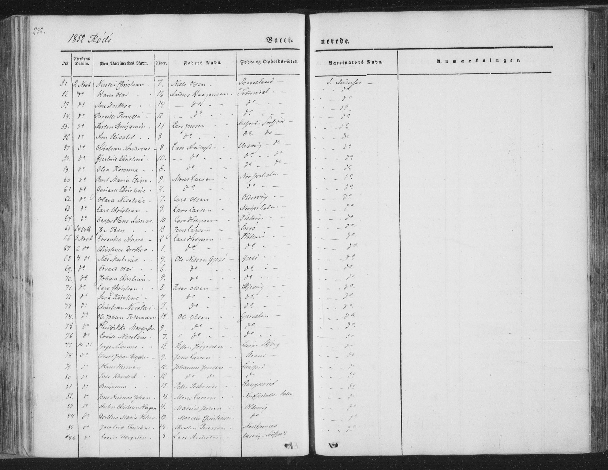 Ministerialprotokoller, klokkerbøker og fødselsregistre - Nordland, SAT/A-1459/841/L0604: Ministerialbok nr. 841A09 /1, 1845-1862, s. 232