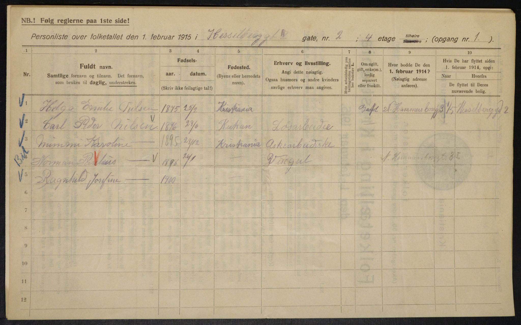 OBA, Kommunal folketelling 1.2.1915 for Kristiania, 1915, s. 39446