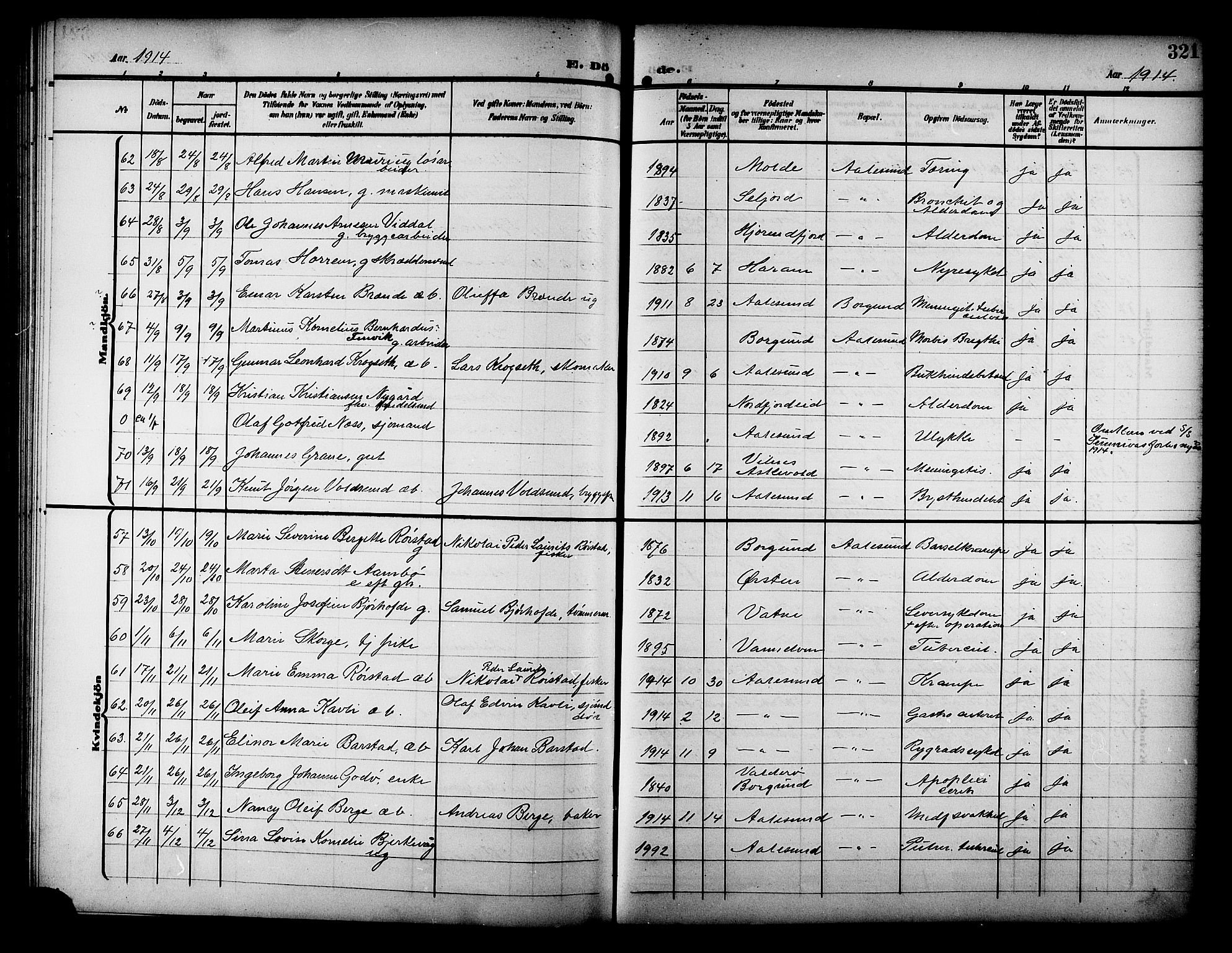 Ministerialprotokoller, klokkerbøker og fødselsregistre - Møre og Romsdal, SAT/A-1454/529/L0470: Klokkerbok nr. 529C07, 1907-1917, s. 321