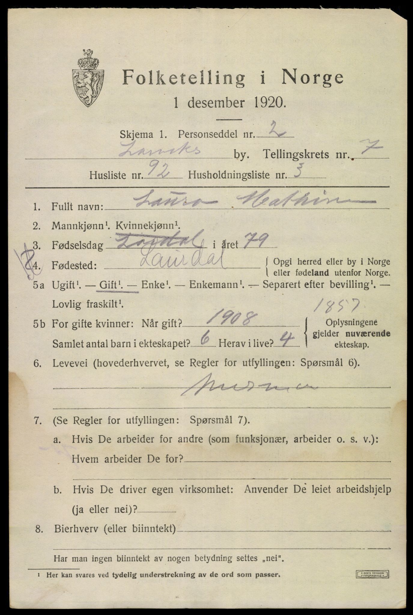 SAKO, Folketelling 1920 for 0707 Larvik kjøpstad, 1920, s. 22230