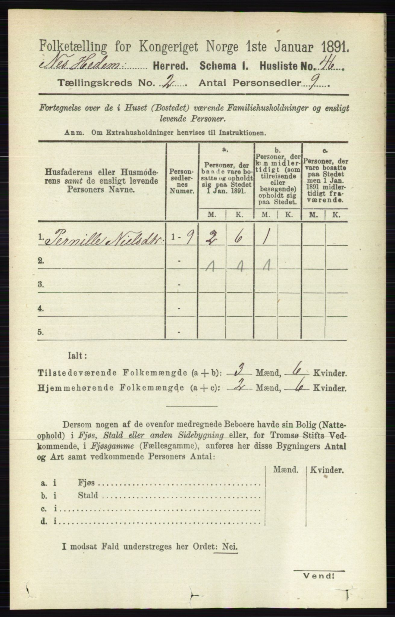 RA, Folketelling 1891 for 0411 Nes herred, 1891, s. 1050