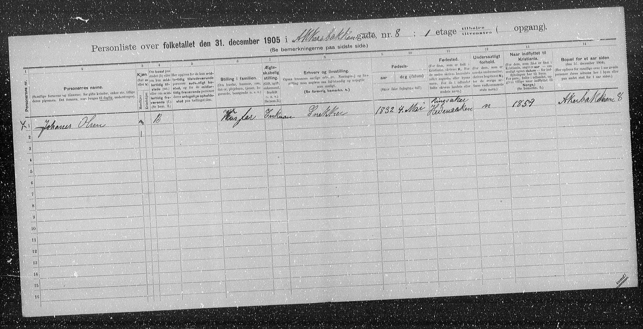 OBA, Kommunal folketelling 31.12.1905 for Kristiania kjøpstad, 1905, s. 20