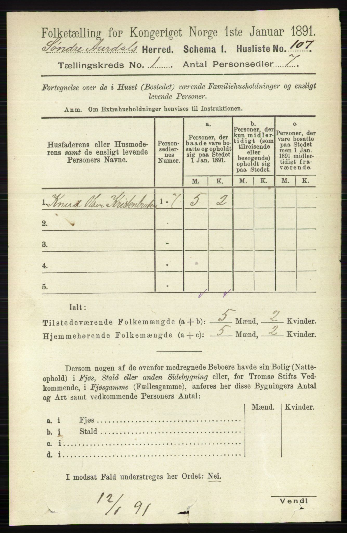 RA, Folketelling 1891 for 0540 Sør-Aurdal herred, 1891, s. 140