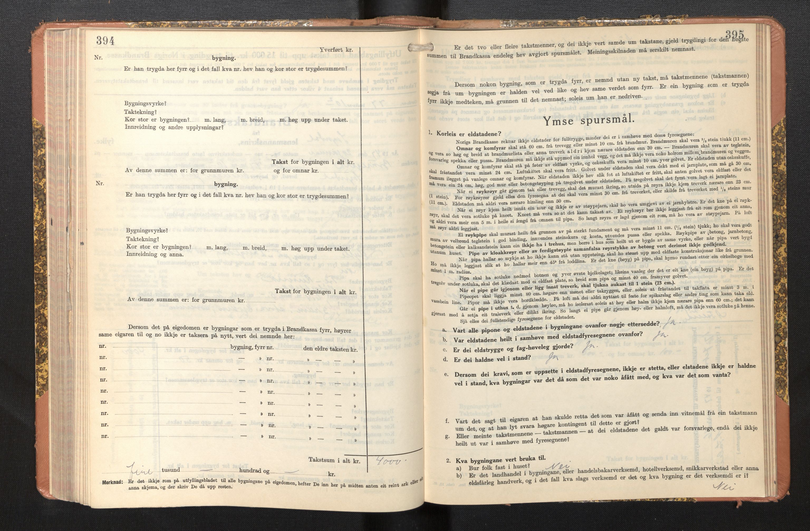Lensmannen i Sogndal, SAB/A-29901/0012/L0014: Branntakstprotokoll, skjematakst, 1938-1950, s. 394-395