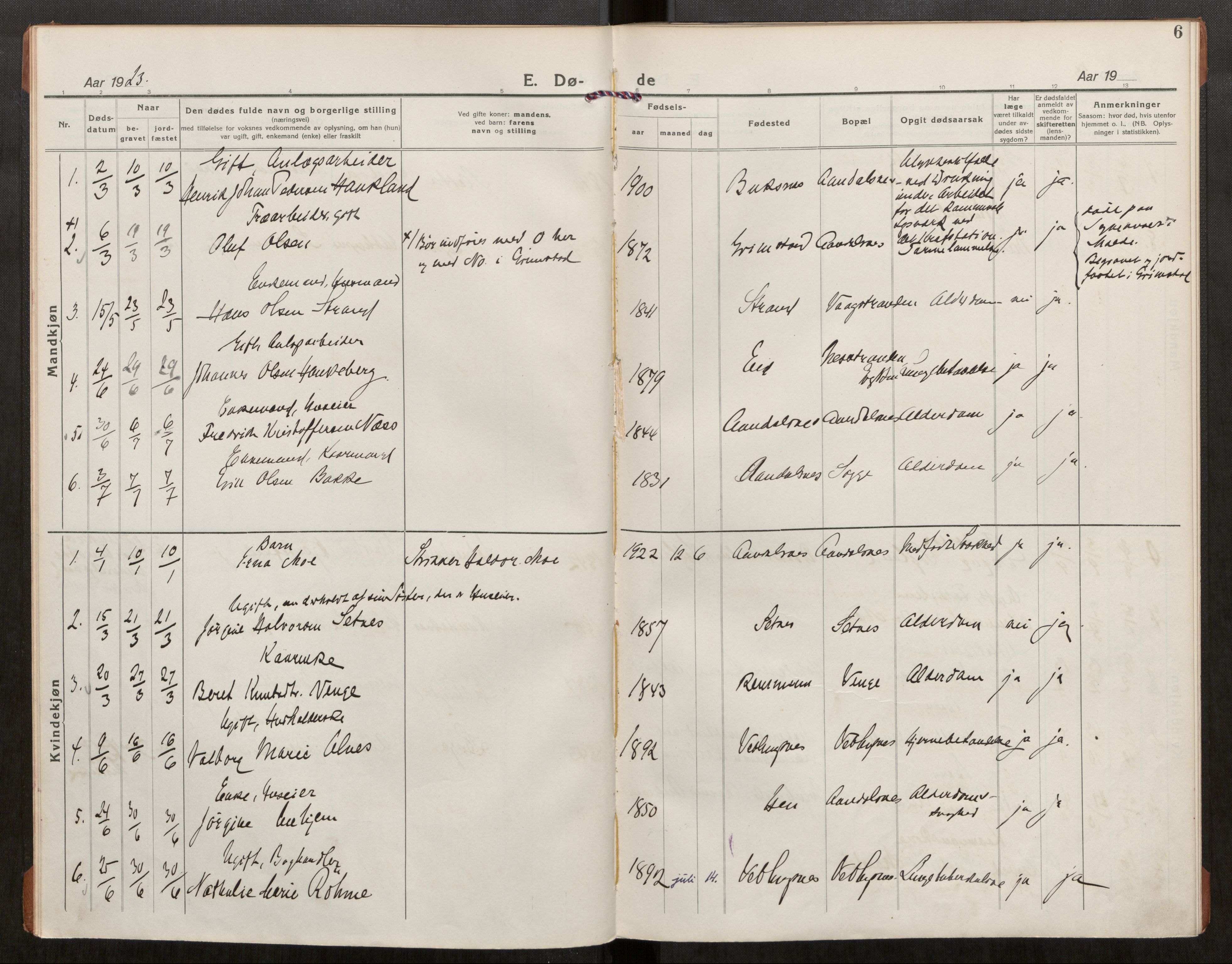 Ministerialprotokoller, klokkerbøker og fødselsregistre - Møre og Romsdal, AV/SAT-A-1454/544/L0586: Ministerialbok nr. 544A12, 1922-1934, s. 6