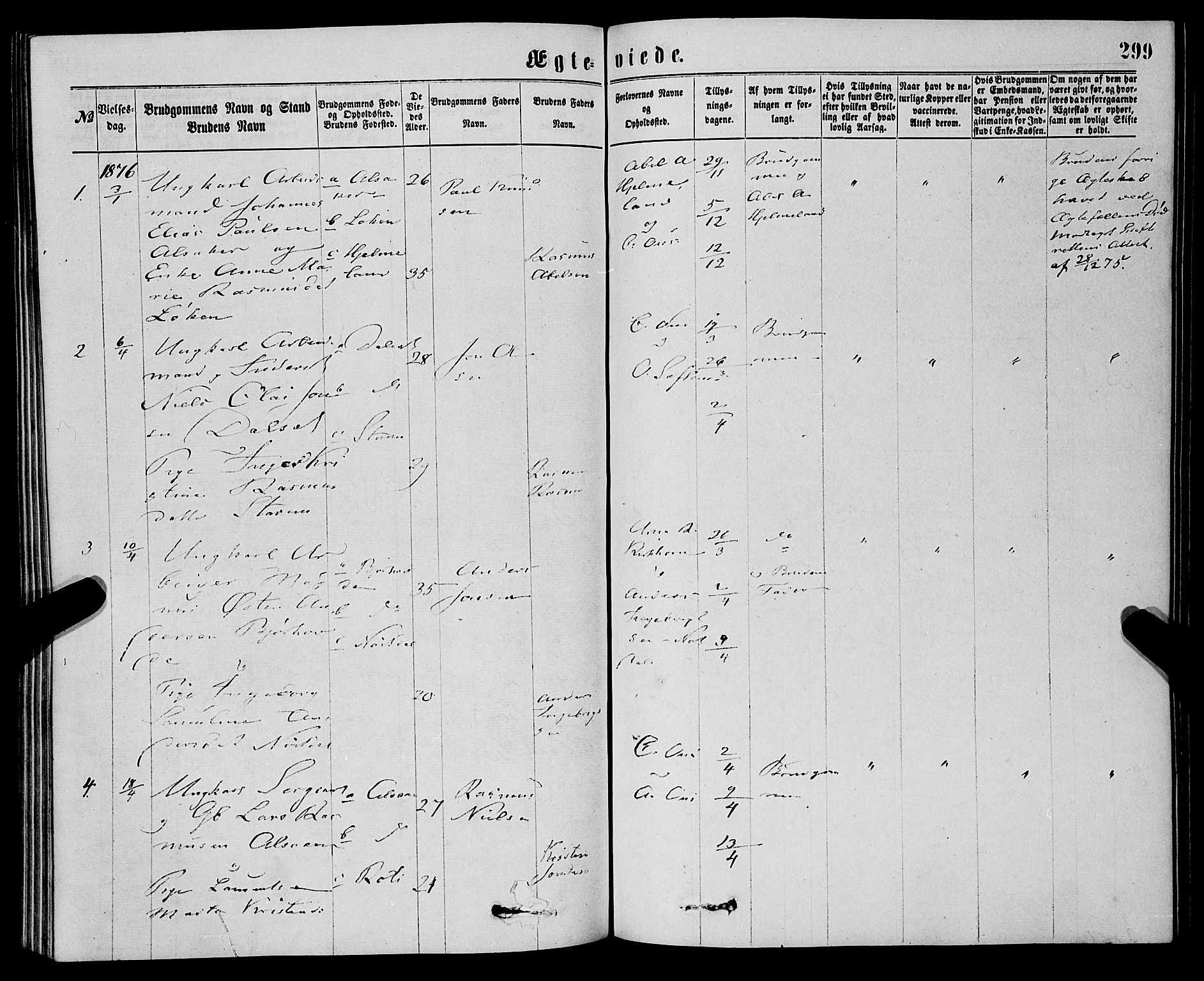 Eid sokneprestembete, AV/SAB-A-82301/H/Haa/Haaa/L0010: Ministerialbok nr. A 10, 1867-1878, s. 299