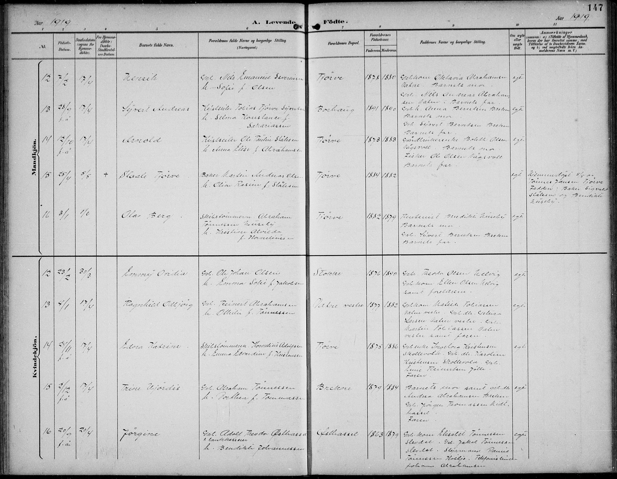 Lista sokneprestkontor, SAK/1111-0027/F/Fb/L0005: Klokkerbok nr. B 5, 1892-1923, s. 147